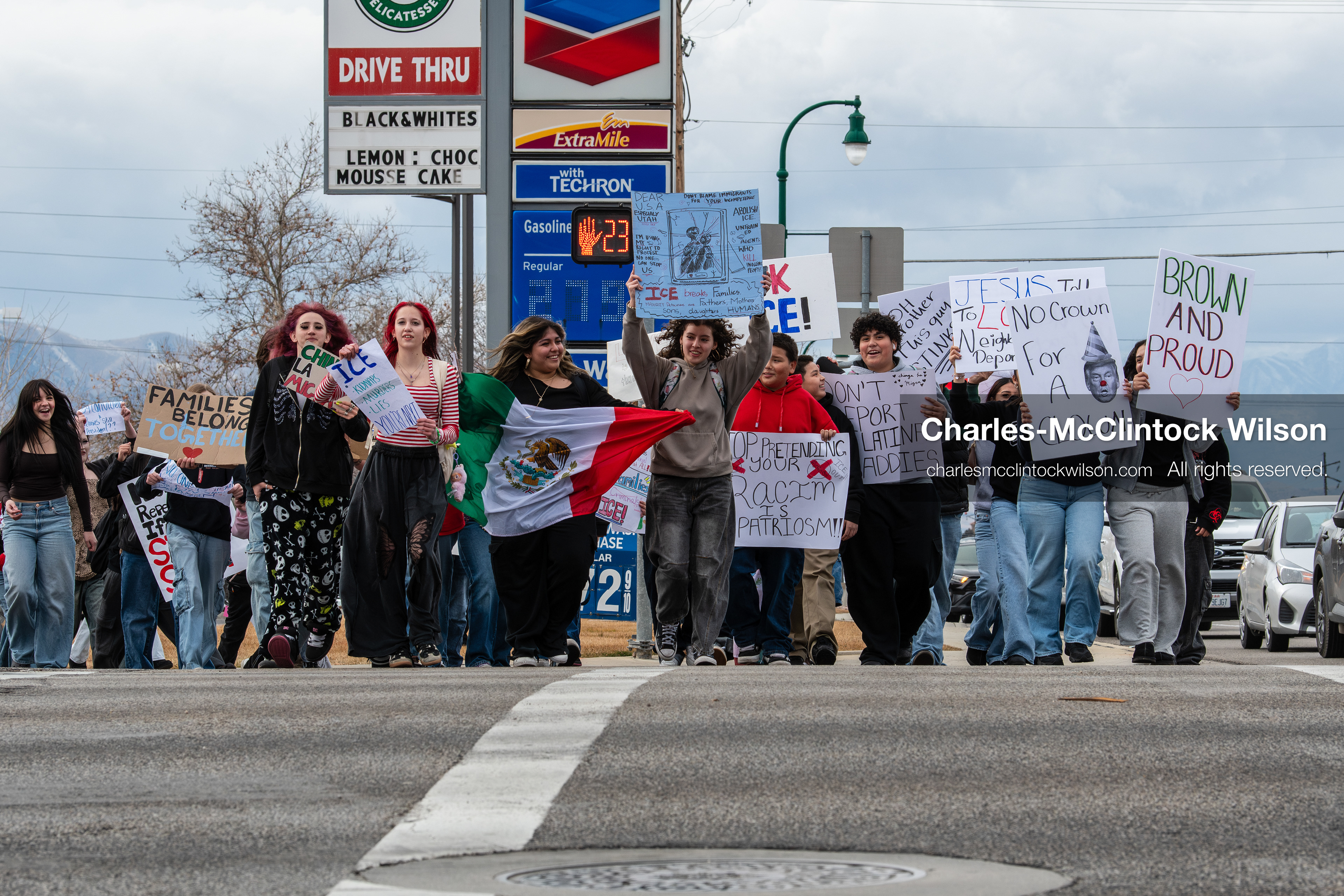February 11, 2026, Orem, Utah, USA: Students march along State Street during a student‑led protest involving participants from multiple Orem schools. (Credit Image: © Charles‑McClintock Wilson/ZUMA Press Wire)