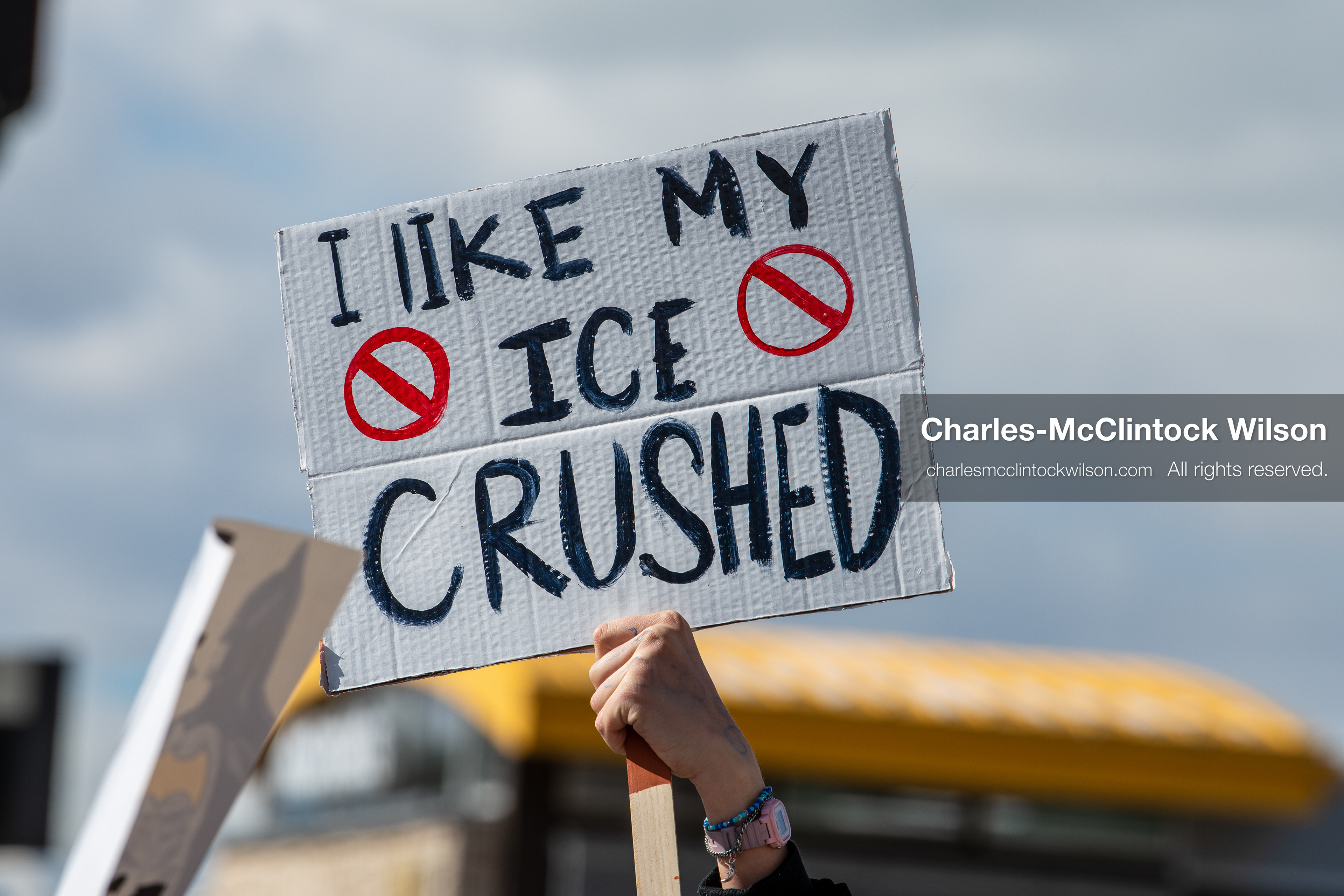 February 20, 2026, Orem, Utah, USA: A participant holds a cardboard sign during a student led protest against ICE in front of Orem City Hall. Demonstrators gather along State Street as the event continues in the area. (Credit Image: © Charles McClintock Wilson/ZUMA Press Wire)
