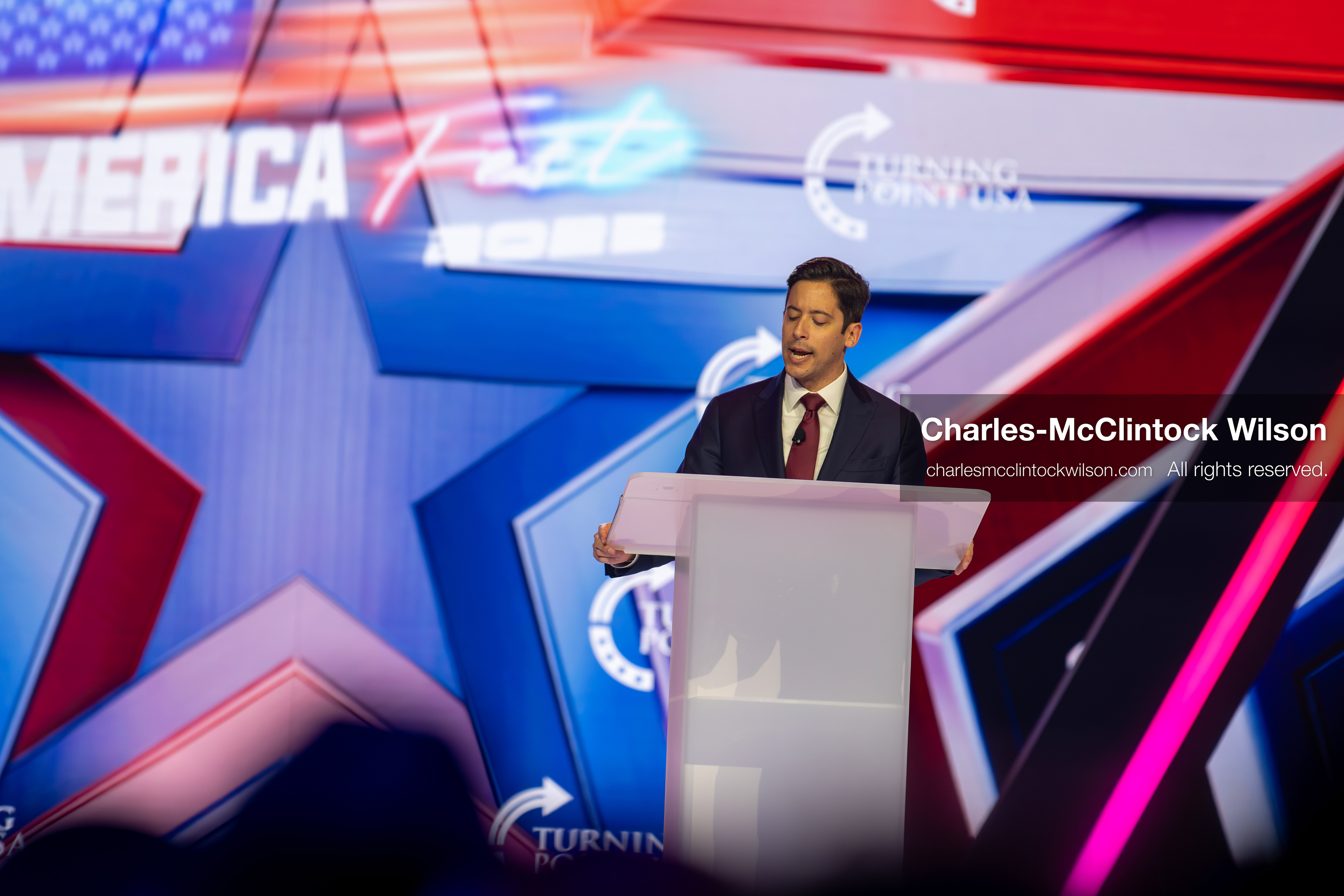 December 18, 2025, Phoenix, Arizona, USA: Michael Knowles speaks during Day One of Turning Point USA’s AmericaFest 2025 at the Phoenix Convention Center in Phoenix, Arizona.