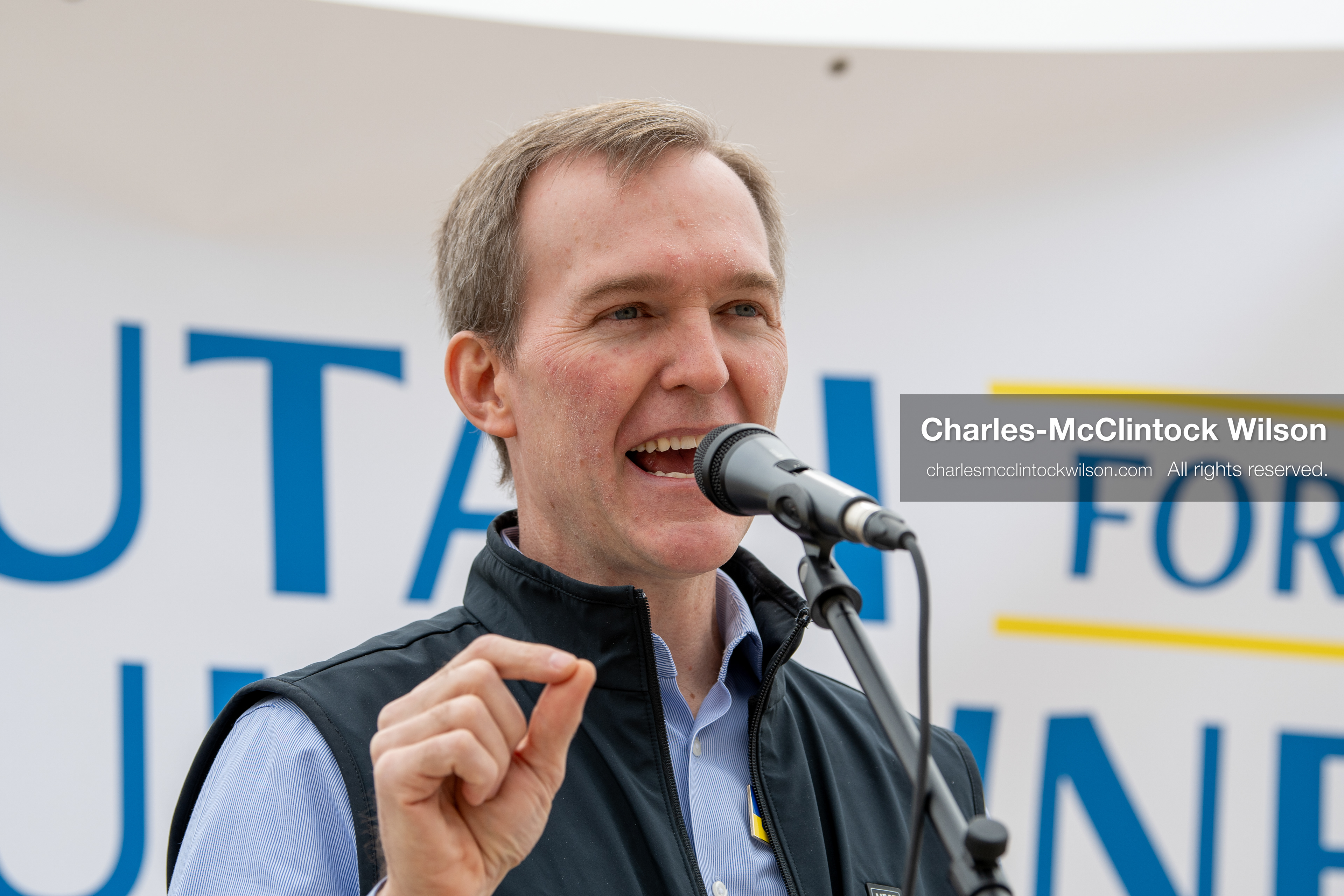  February 28, 2026, Salt Lake City, Utah, USA: Former U.S. Rep BEN MCADAMS, a Democrat from Utah and a 2026 congressional candidate, speaks during the Stand With Ukraine rally at the Utah State Capitol. The event marked the four year anniversary of the full scale Russian invasion of Ukraine and drew community members showing support for Ukrainians and local humanitarian efforts. (Credit Image: © Charles McClintock Wilson/ZUMA Press Wire)