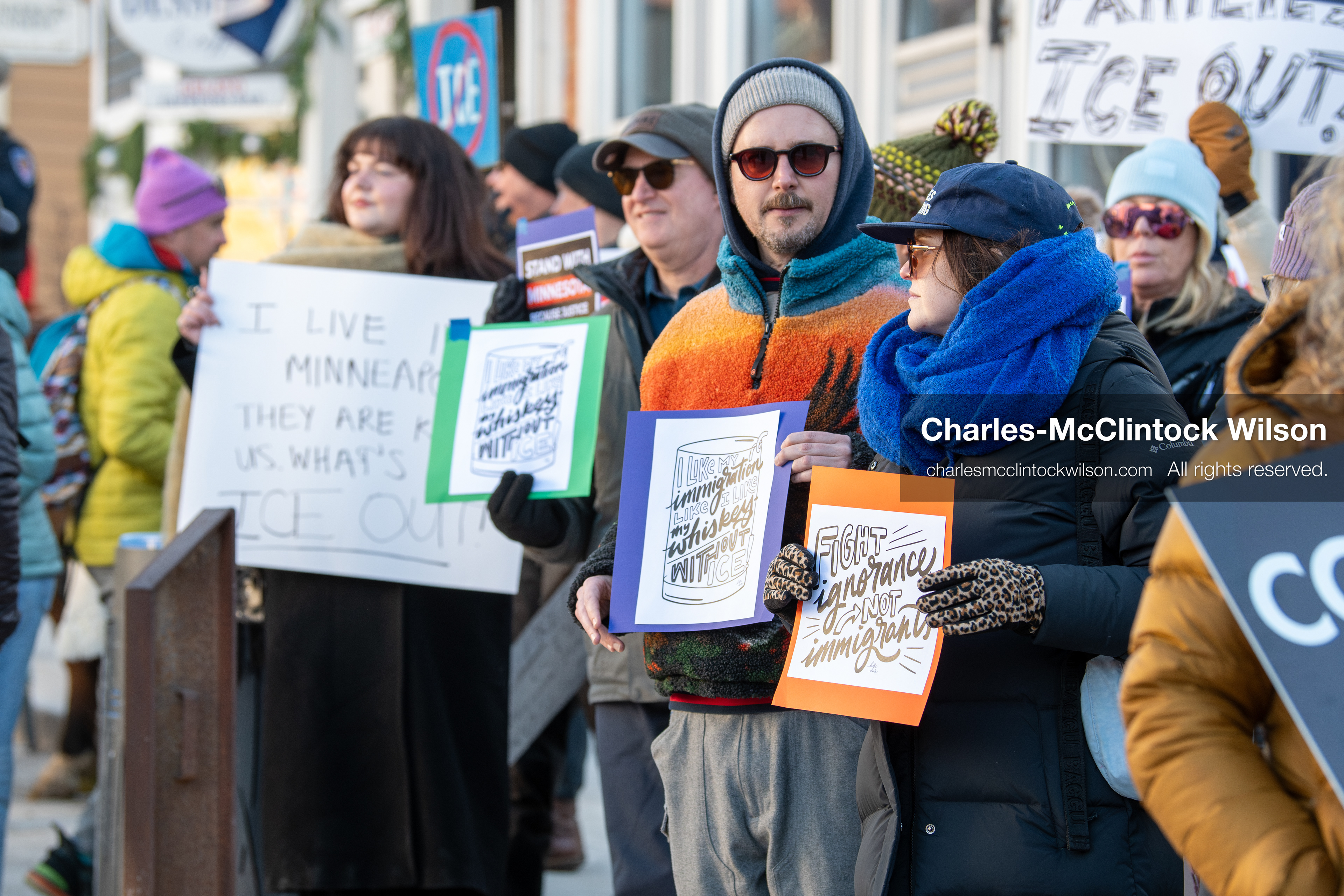January 26, 2026, Park City, Utah, USA: Demonstrators gather on Main Street holding signs and American flags during a protest opposing U.S. Immigration and Customs Enforcement (I.C.E.) ICE agents at the Sundance Film Festival in Park City, Utah, on Monday, Jan. 26, 2026. The event was held in response to the fatal shooting of Alex Pretti by a U.S. Border Patrol officer in Minneapolis. (Credit Image: © Charles McClintock Wilson/ZUMA Press Wire)