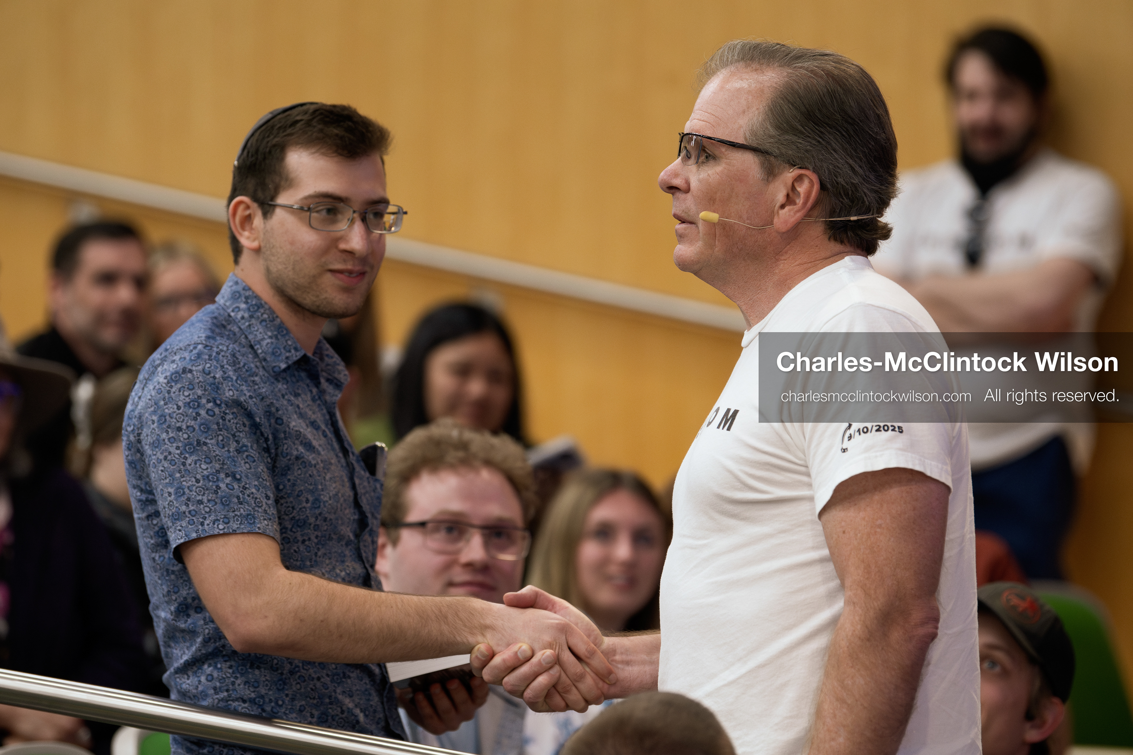 March 26, 2026, Orem, Utah, USA: A participant greets Frank Turek during his “Change My Mind” College Tour event at Utah Valley University in Orem, Utah. (Credit Image: © Charles-McClintock Wilson/ZUMA Press Wire)