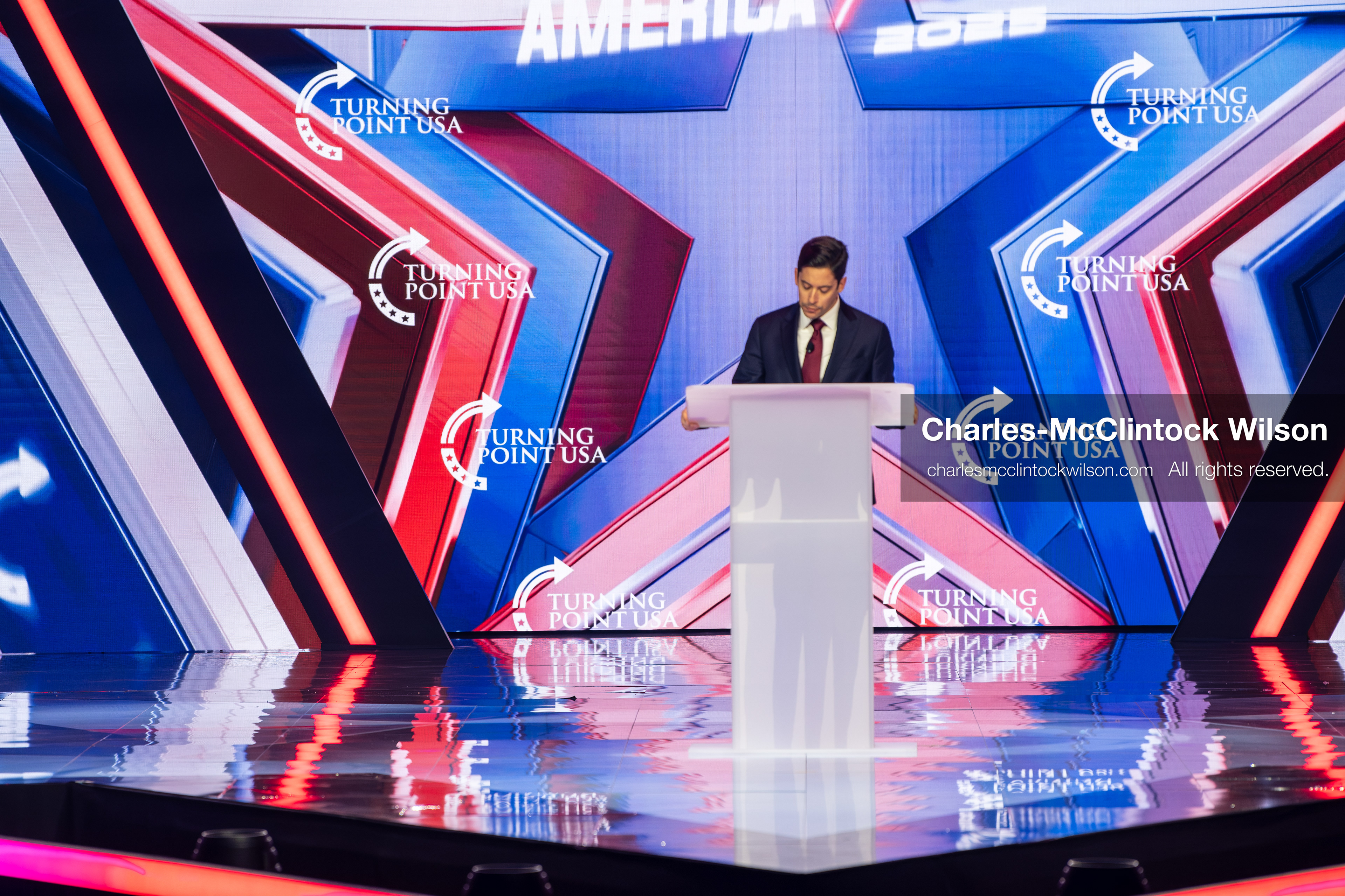 December 18, 2025, Phoenix, Arizona, USA: Michael Knowles speaks during Day One of Turning Point USA’s AmericaFest 2025 at the Phoenix Convention Center in Phoenix, Arizona.