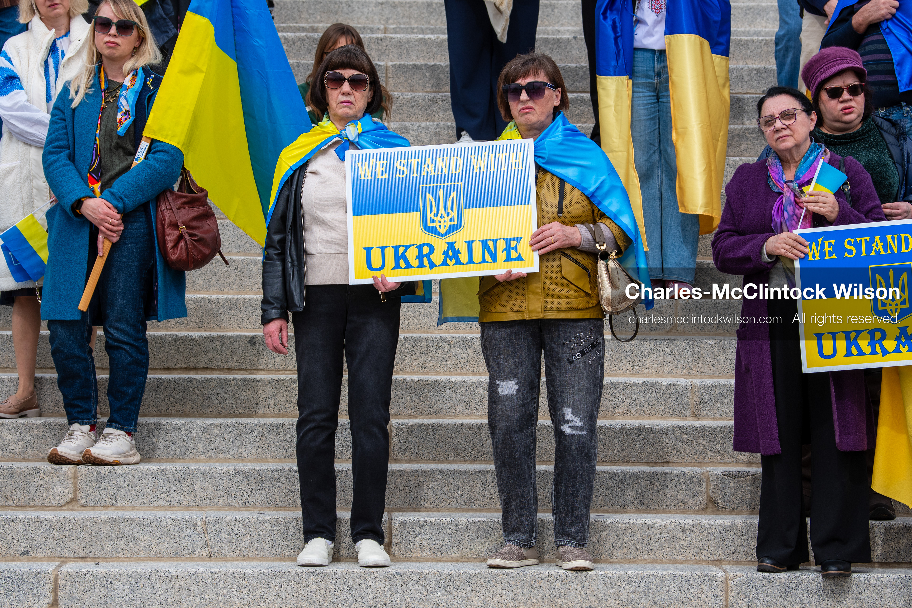 February 28, 2026, Salt Lake City, Utah, USA: Supporters gather on the steps of the Utah State Capitol during the Stand With Ukraine rally marking the four year anniversary of the full scale Russian invasion of Ukraine. Participants hold signs and Ukrainian flags as community members call for continued support for Ukraine and an end to the war. (Credit Image: © Charles McClintock Wilson/ZUMA Press Wire)