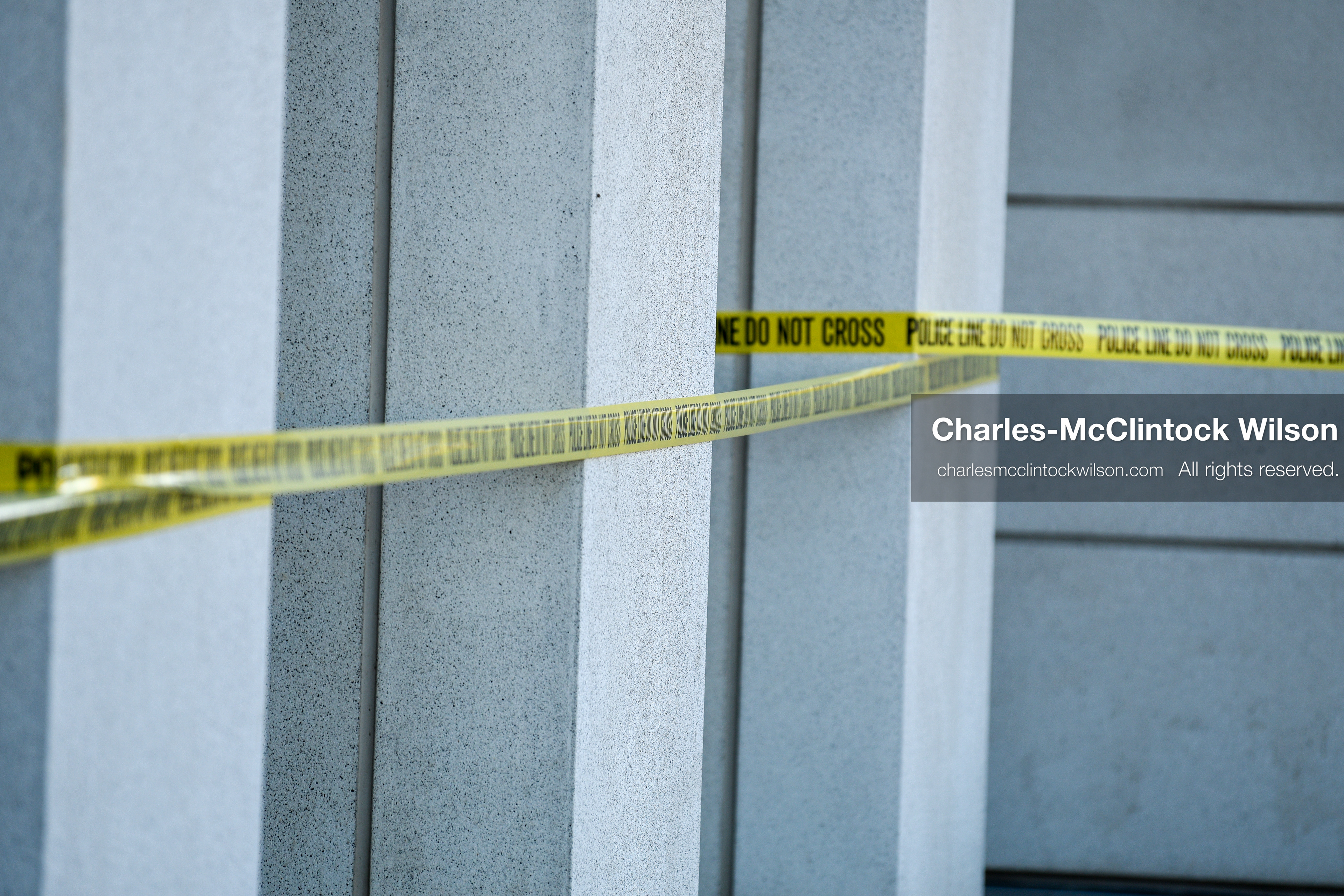 PROVO, UTAH, USA – DECEMBER 11, 2025: Police tape blocks access near the Fourth District Court in Provo during the first in‑person court appearance of Tyler Robinson in the Charlie Kirk murder case. (Credit Image: © Charles‑McClintock Wilson/ZUMA Press Wire)