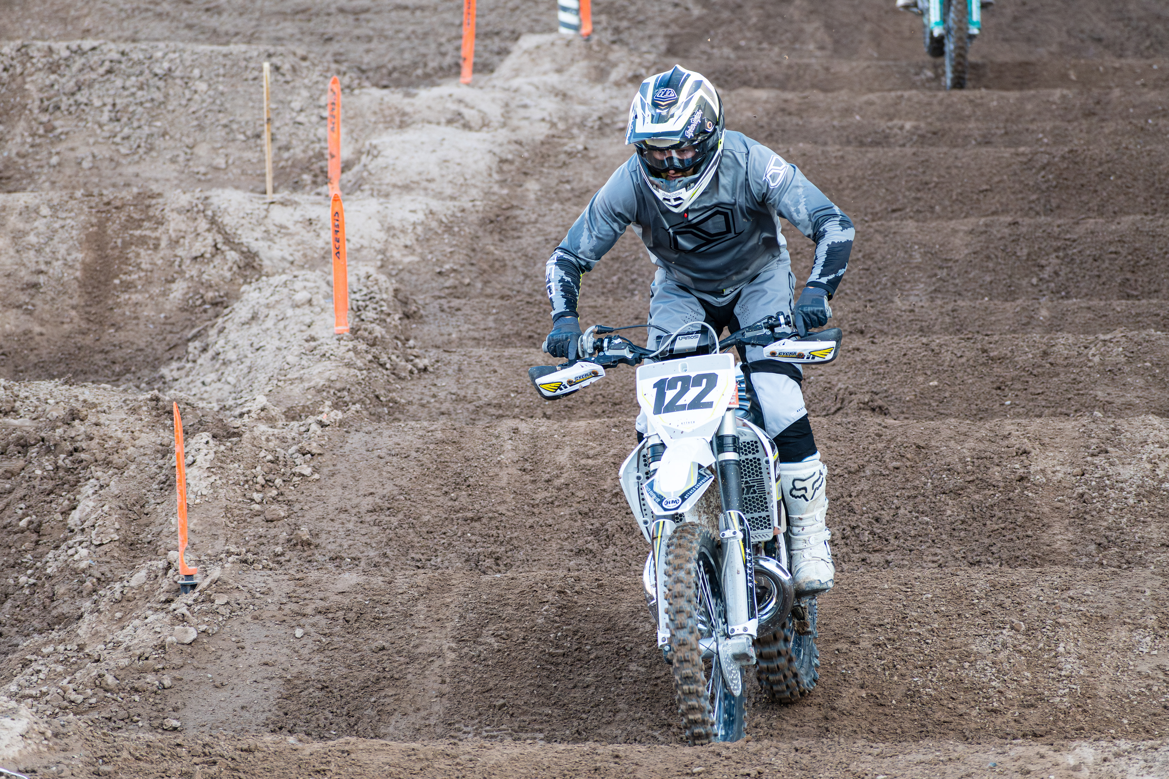 Nephi, Utah – June 28, 2025: A motocross rider competes during the Juab Xtreme Racing event at Juab County Fairgrounds.