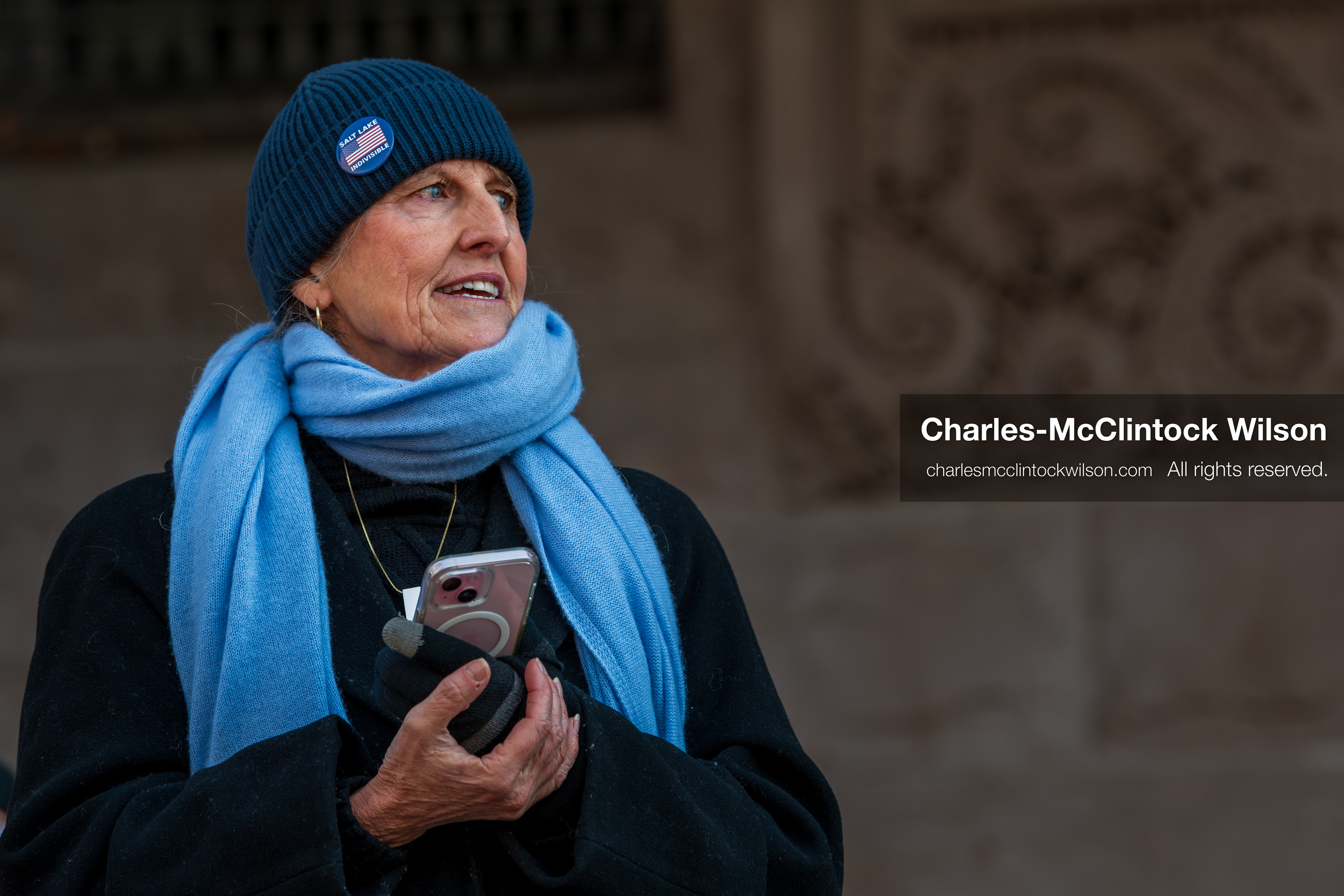 Salt Lake City, Utah, January 10, 2026: Sarah Buck, leader and key organizer for Salt Lake Indivisible, stands during the ICE Out for Good protest at Washington Square Park, a demonstration calling for justice for Renee Nicole Good. (Credit Image: © Charles‑McClintock Wilson/ZUMA Press Wire)