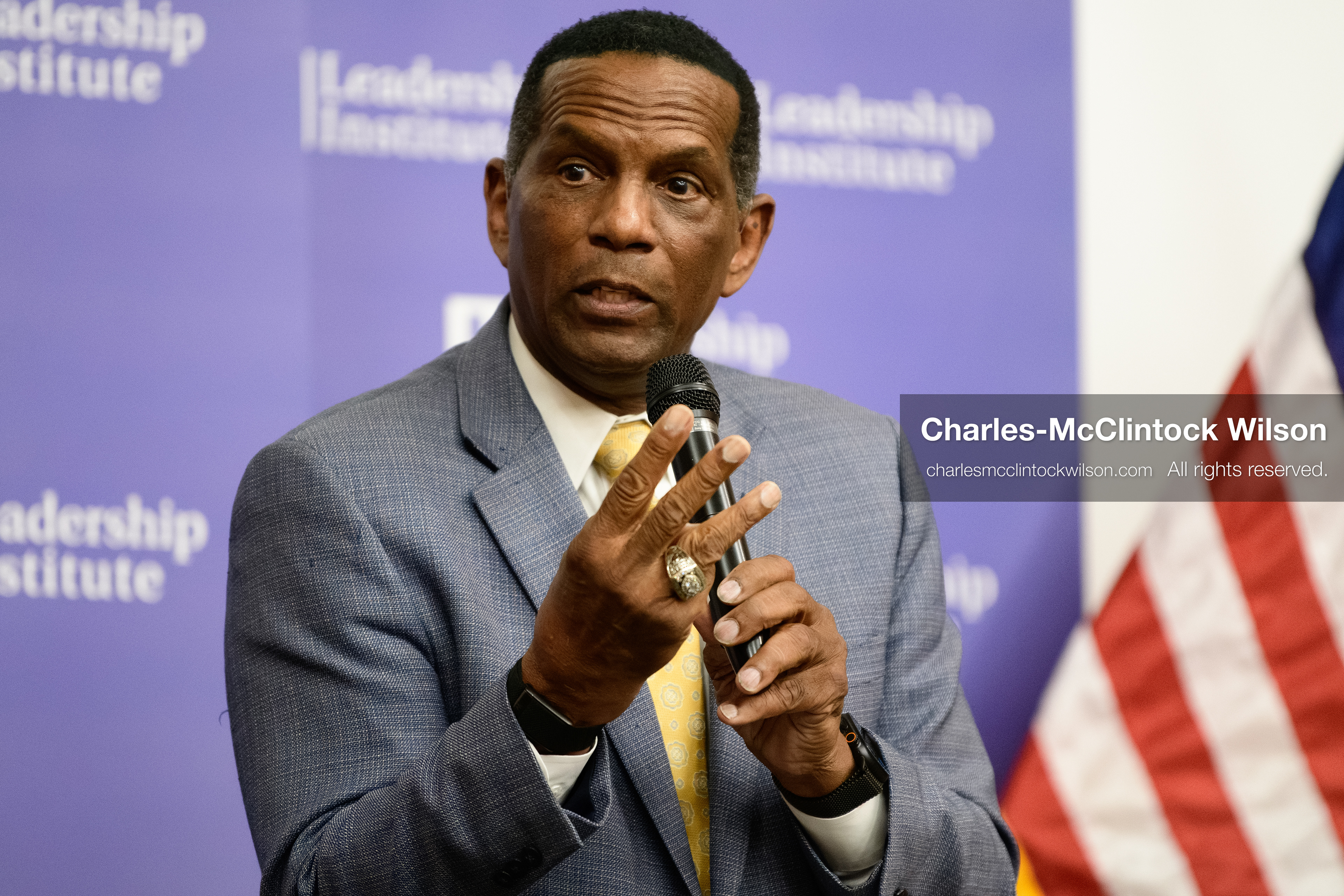 April 10, 2026, Salt Lake City, Utah, USA: U.S. Representative Burgess Owens, a Republican who represents Utah’s 4th Congressional District, speaks during a “Learing Tour” event headlined by YouTuber Nick Shirley and organized by the Utah Federation of College Republicans at the University of Utah. (Credit Image: © Charles‑McClintock Wilson/ZUMA Press Wire)