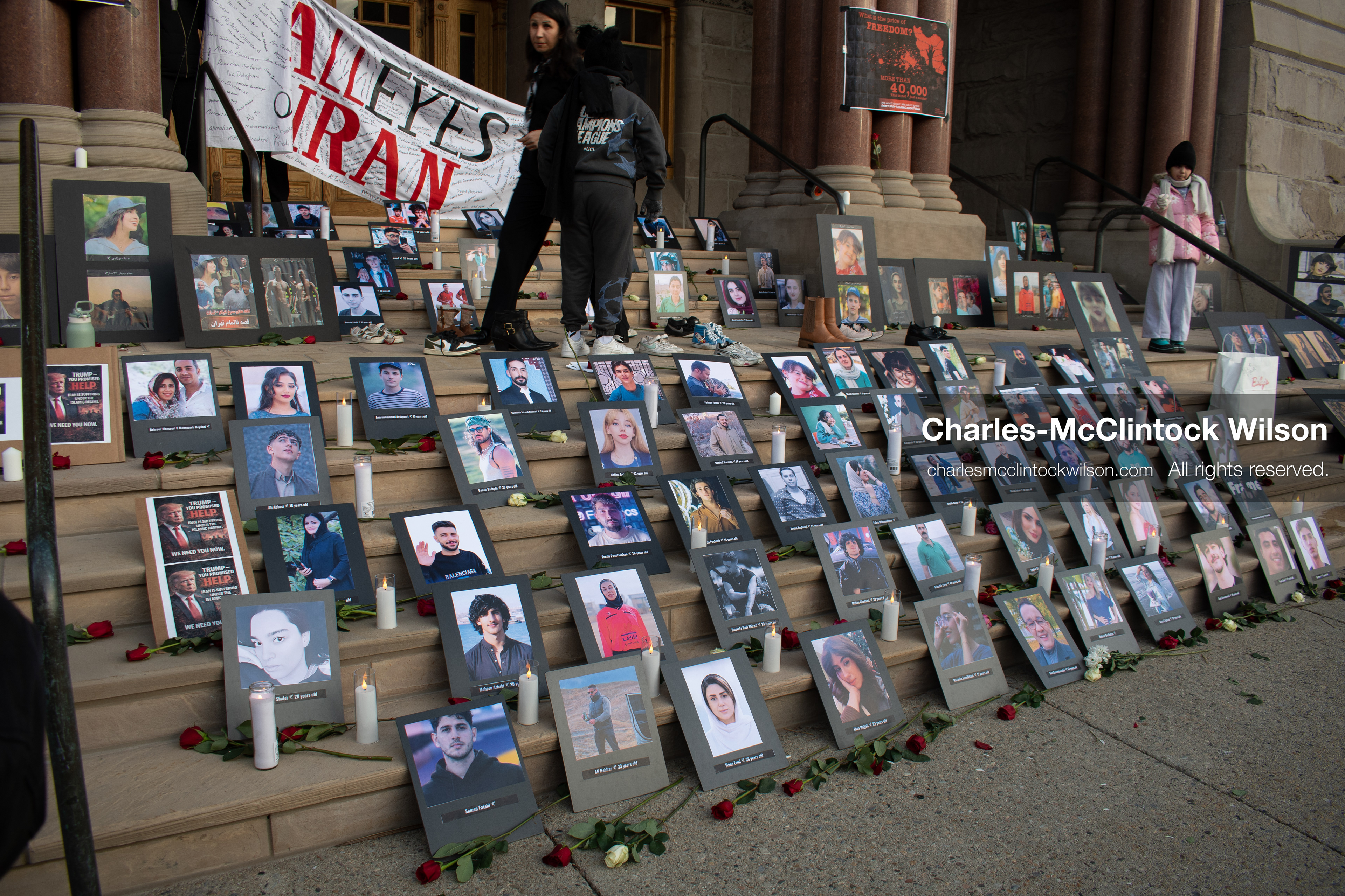 January 30, 2026, Salt Lake City, Utah, USA: Portraits, candles, and flowers are arranged on the steps of the Salt Lake City and County Building during a vigil honoring victims of the Iranian government. (Credit Image: © Charles McClintock Wilson/ZUMA Press Wire)