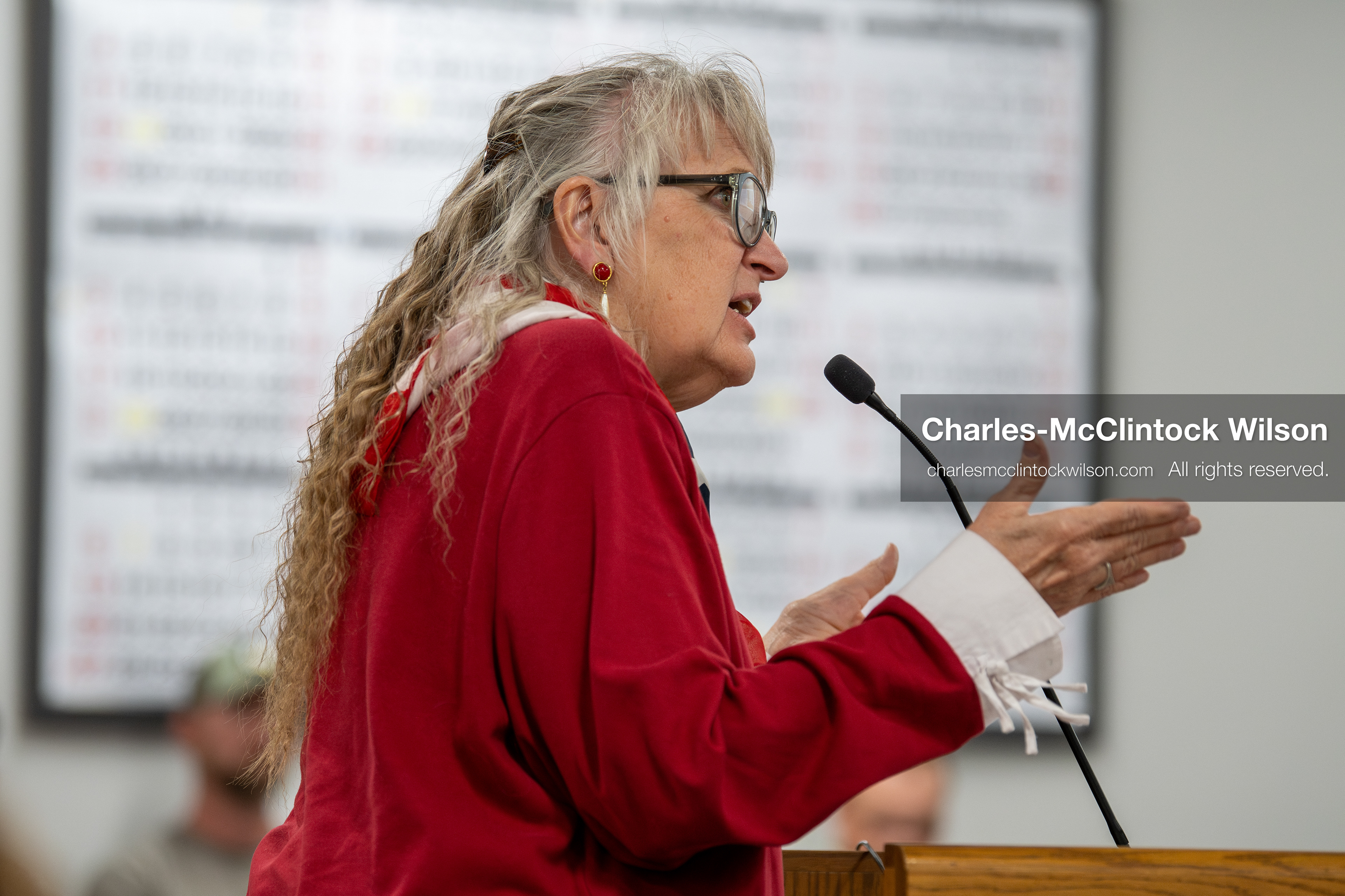 May 13, 2026, Brigham City, Utah, USA: Political candidate JULIE QUINLAN, who is running for election to the Utah State Senate to represent District 1, addresses commissioners inside the Box Elder County Justice Center in Brigham City, Utah, during a public meeting over the proposed data‑center project backed by businessman Kevin O’Leary, which has drawn public concern over water use, power demand, and transparency. (Credit Image: © Charles‑McClintock Wilson/ZUMA Press Wire)
