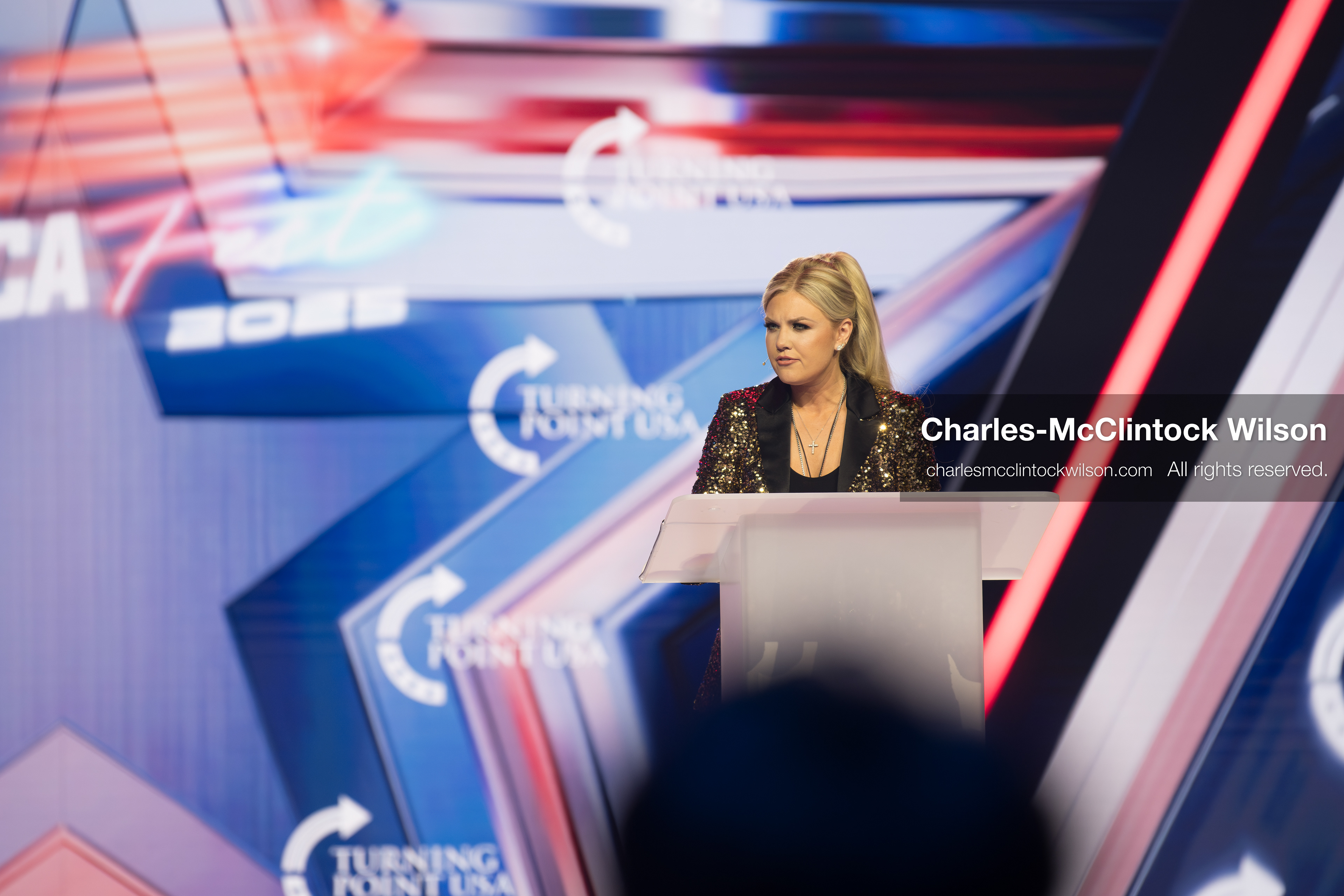 December 18, 2025, Phoenix, Arizona, USA: Mrs. Erika Kirk, CEO of Turning Point USA, speaks during Day One of Turning Point USA’s AmericaFest 2025 at the Phoenix Convention Center in Phoenix, Arizona.   (Credit Image: © Charles‑McClintock Wilson/ZUMA Press Wire)