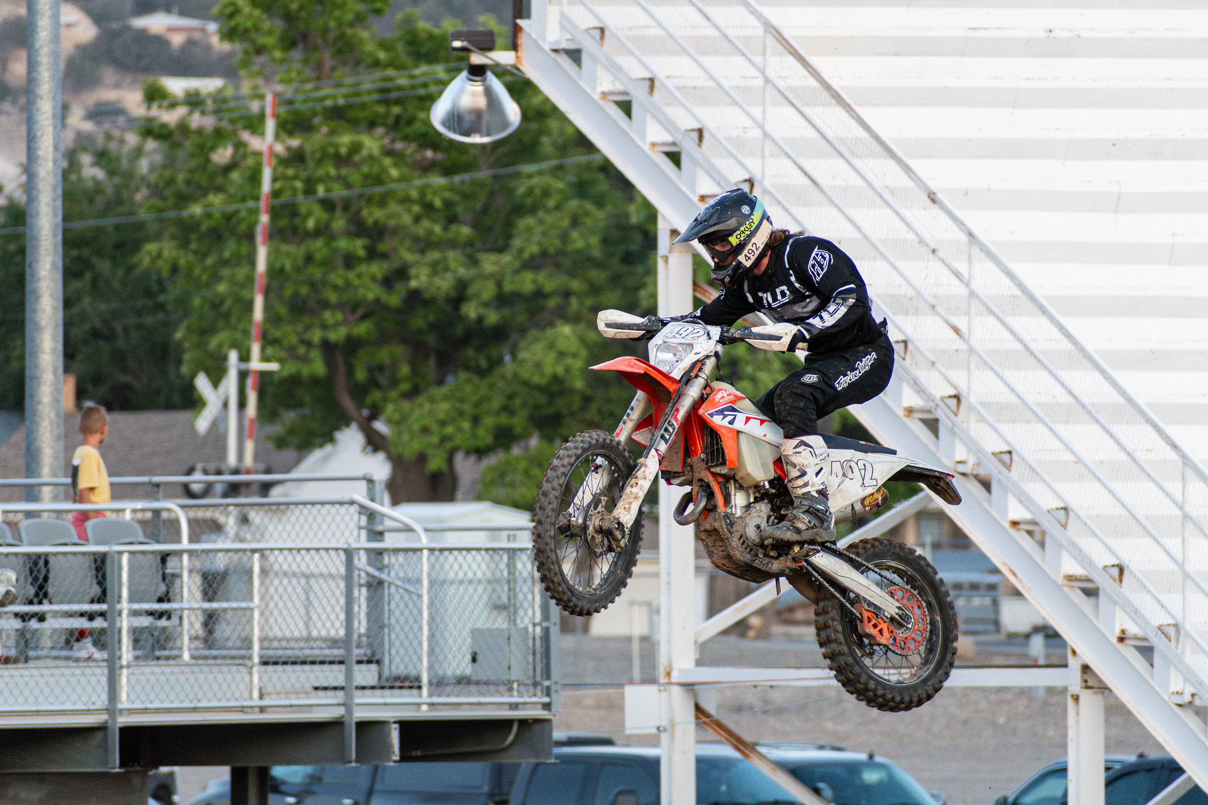 Nephi, Utah – June 28, 2025: A motocross rider goes airborne during the Juab Xtreme Racing event at Juab County Fairgrounds in Nephi, Utah.