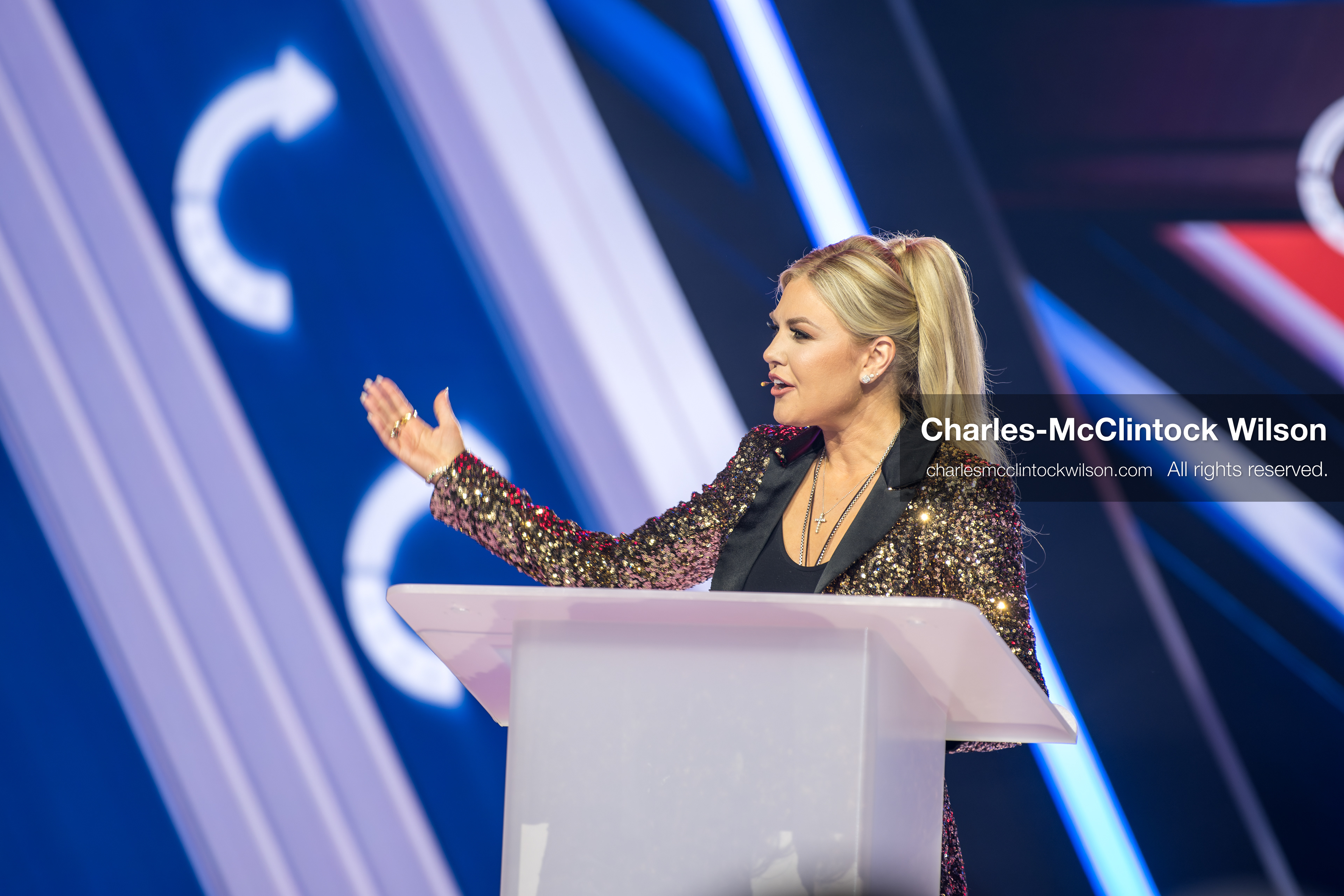 December 18, 2025, Phoenix, Arizona, USA: Mrs. Erika Kirk, CEO of Turning Point USA, speaks during Day One of Turning Point USA’s AmericaFest 2025 at the Phoenix Convention Center in Phoenix, Arizona.   (Credit Image: © Charles‑McClintock Wilson/ZUMA Press Wire)