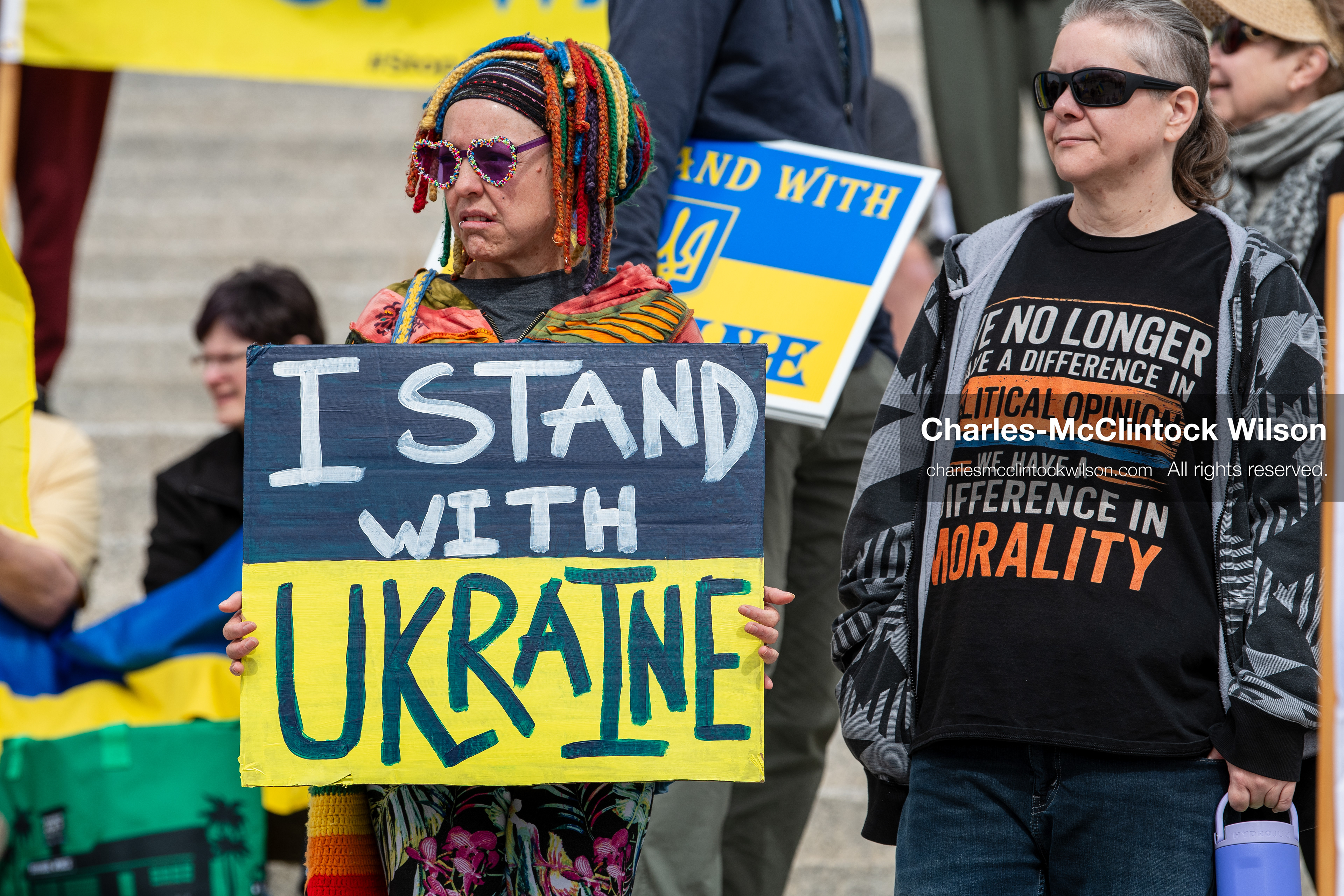 February 28, 2026, Salt Lake City, Utah, USA: A demonstrator holds a sign reading I Stand With Ukraine on the steps of the Utah State Capitol during the Stand With Ukraine rally. The gathering marked the four year anniversary of the full scale Russian invasion of Ukraine and brought community members together in support of Ukrainians and local humanitarian efforts. (Credit Image: © Charles McClintock Wilson/ZUMA Press Wire)