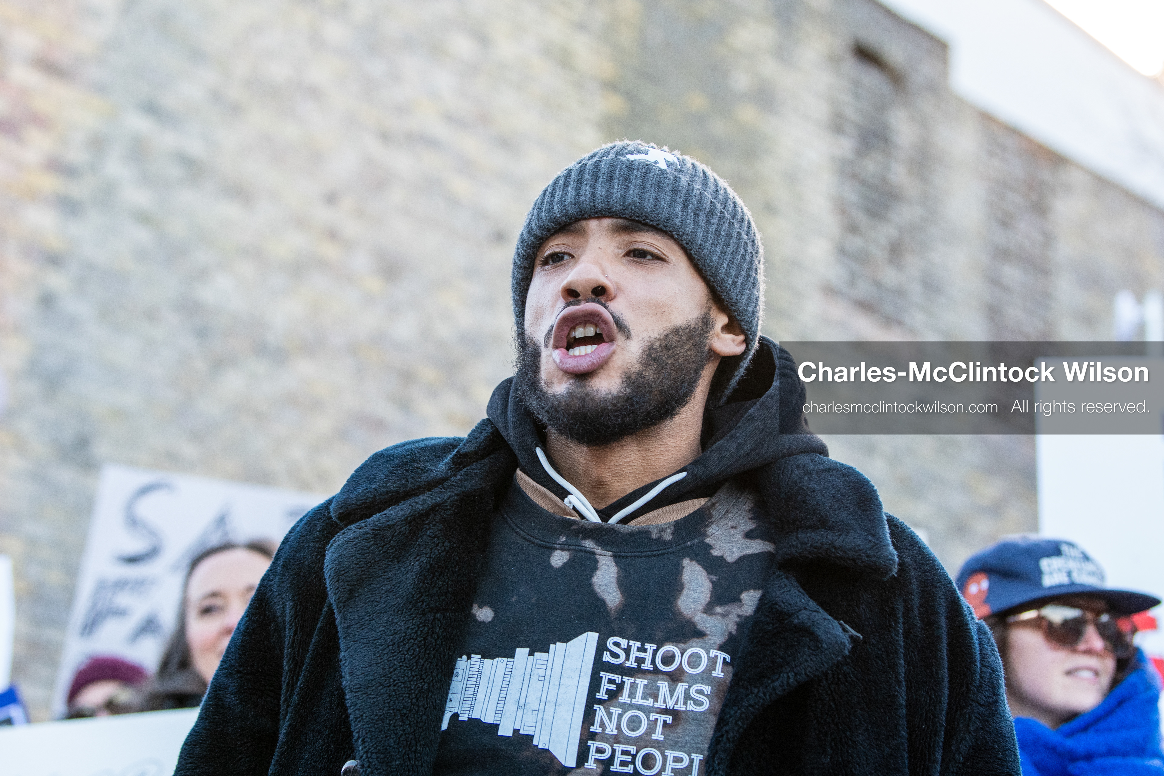 January 26, 2026, Park City, Utah, USA: A demonstrator wears a sweatshirt reading â€œShoot Films Not Peopleâ€ while participating in a protest opposing U.S. Immigration and Customs Enforcement (I.C.E.) ICE agents at the Sundance Film Festival in Park City, Utah, on Monday, Jan. 26, 2026. The event was held in response to the fatal shooting of Alex Pretti by a U.S. Border Patrol officer in Minneapolis. (Credit Image: © Charles McClintock Wilson/ZUMA Press Wire)