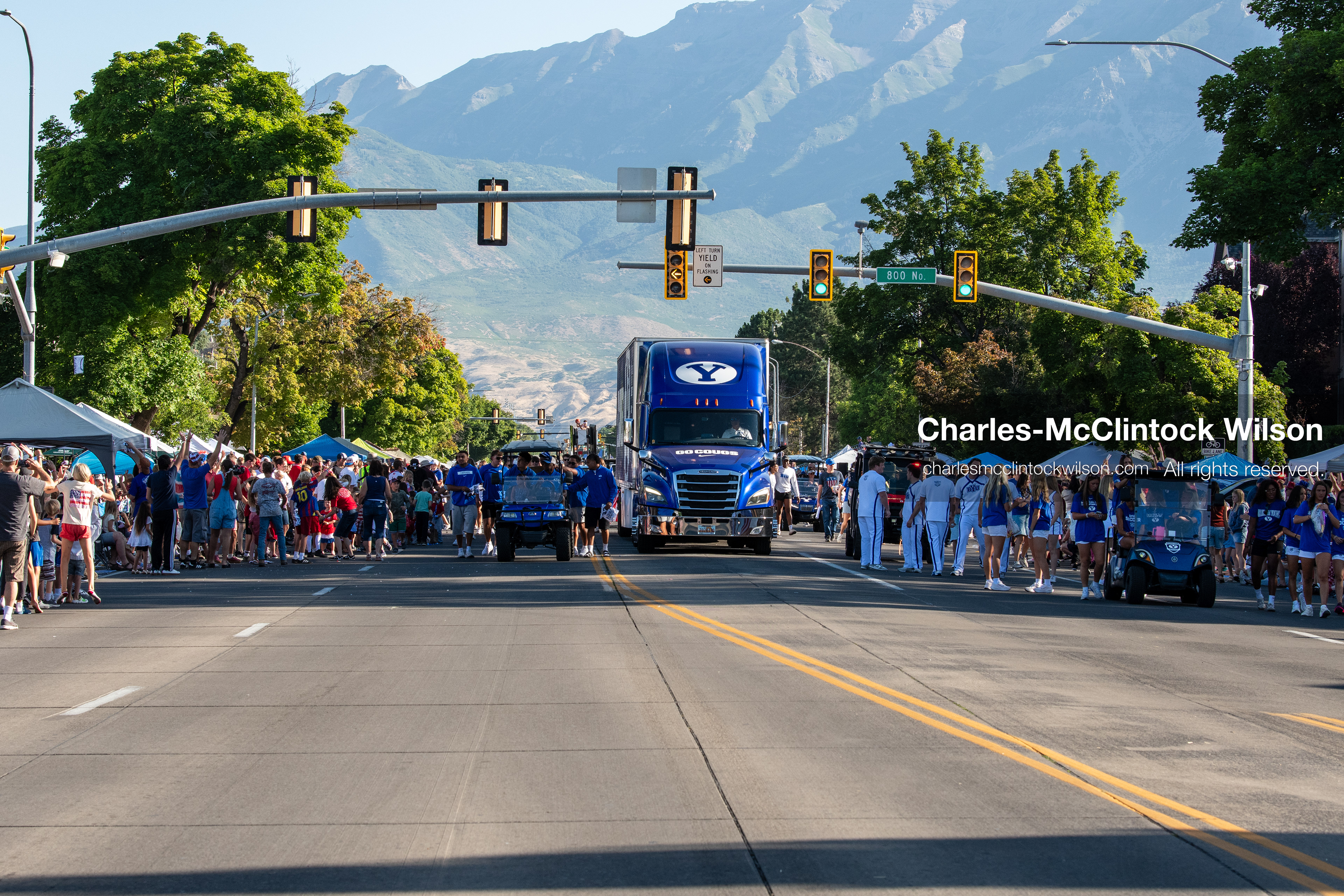 July 4, 2026, Provo, Utah, USA: A blue Brigham Young University (BYU) semi-truck drives along the route during America's Freedom Festival Grand Parade in Provo, Utah, Saturday, July 4, 2026. The annual Independence Day event features expanded programming to honor the 250th anniversary of United States independence. (Credit Image: © Charles-McClintock Wilson/ZUMA Press Wire)
