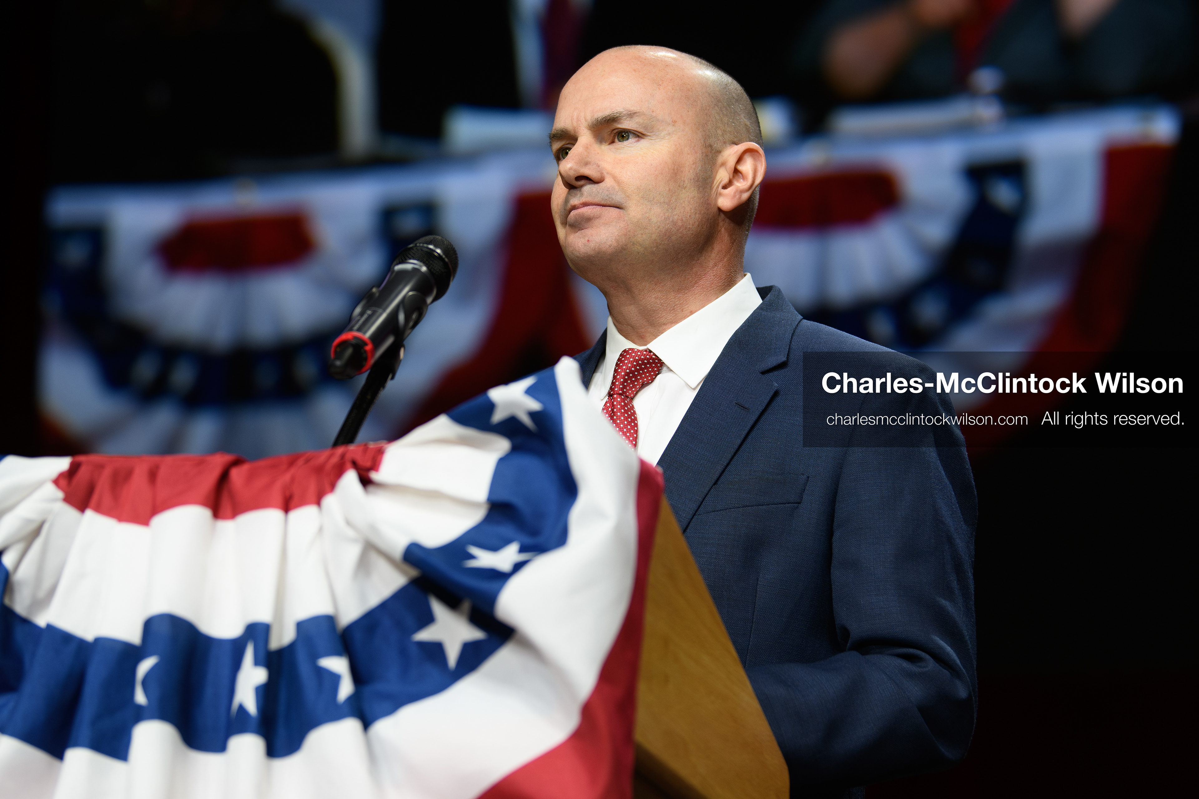 April 25, 2026, Orem, Utah, USA: U.S. Sen. MIKE LEE (R‑UT) speaks during the 2026 Utah Republican State Nominating Convention at the UCCU Center on the campus of Utah Valley University in Orem. (Credit Image: © Charles-McClintock Wilson/ZUMA Press Wire)