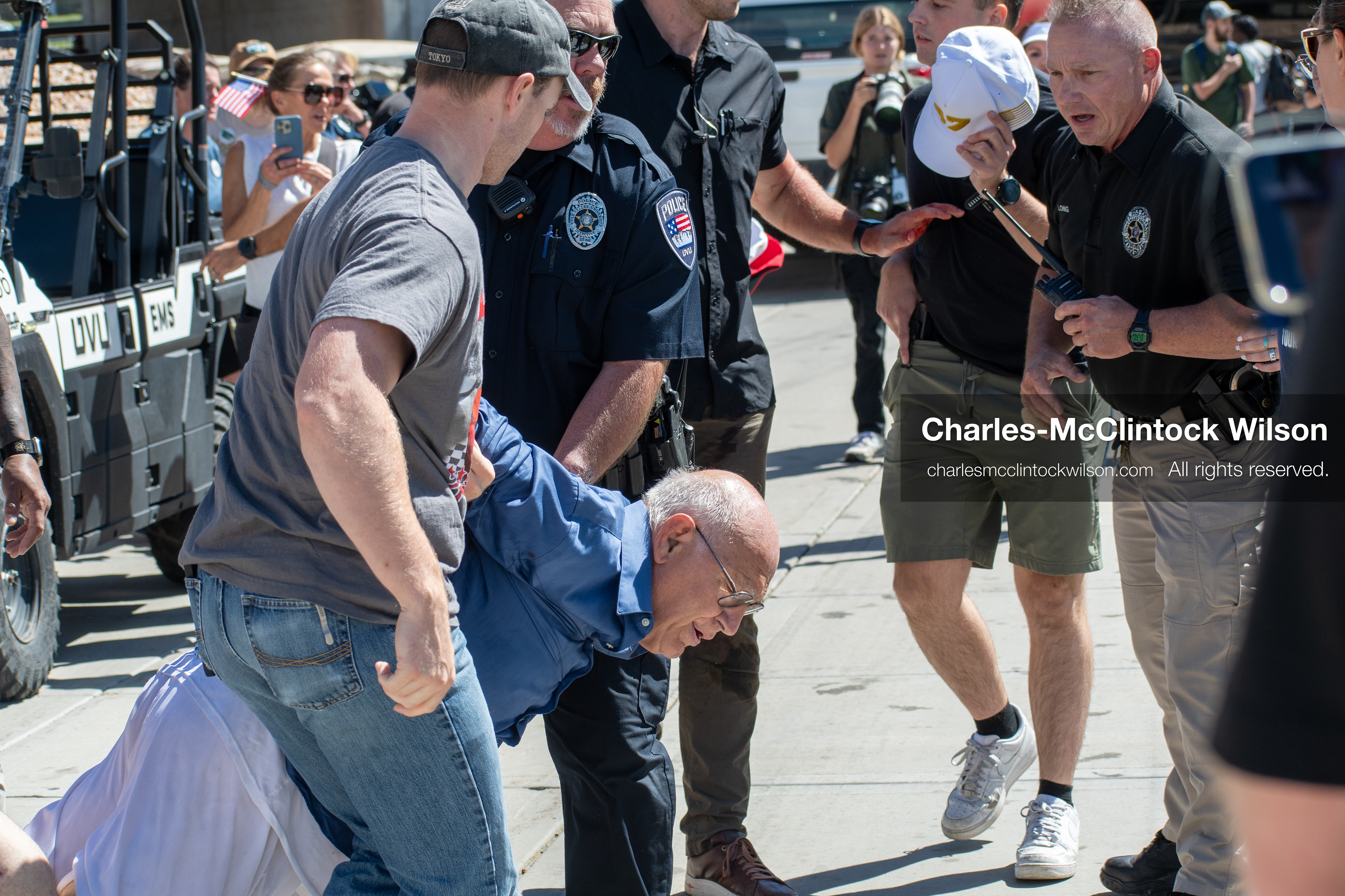 September 10, 2025, Orem, Utah, USA: George Zinn is taken into custody by campus security following the fatal shooting of Charlie Kirk during a public event at Utah Valley University. At the time of the arrest, Zinn was identified as the alleged shooter. He was later released and subsequently arrested on unrelated charges. Law enforcement confirmed that the actual suspect remained at large during this initial response. (Credit Image: © Charles-McClintock Wilson/ZUMA Press Wire)