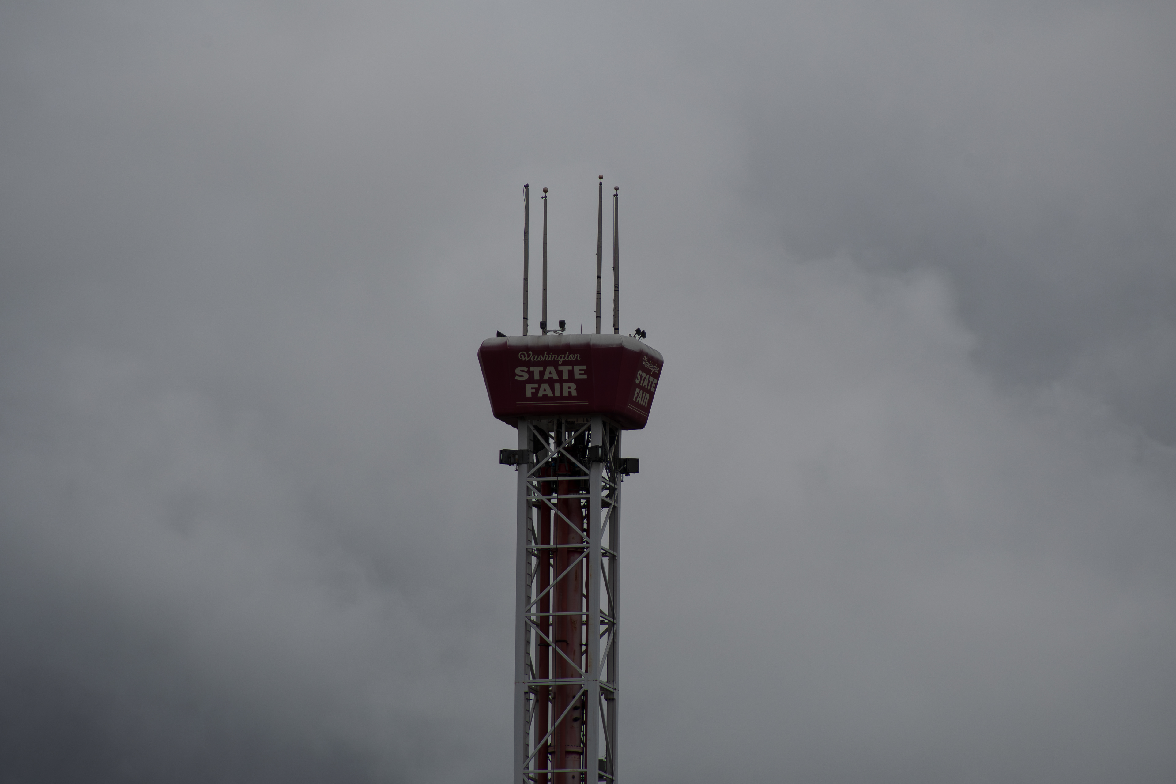 PUYALLUP, WA, USA - APR 12, 2025: Extreme Scream ride at the Washington State Fair early in the morning in Puyallup, WA. 