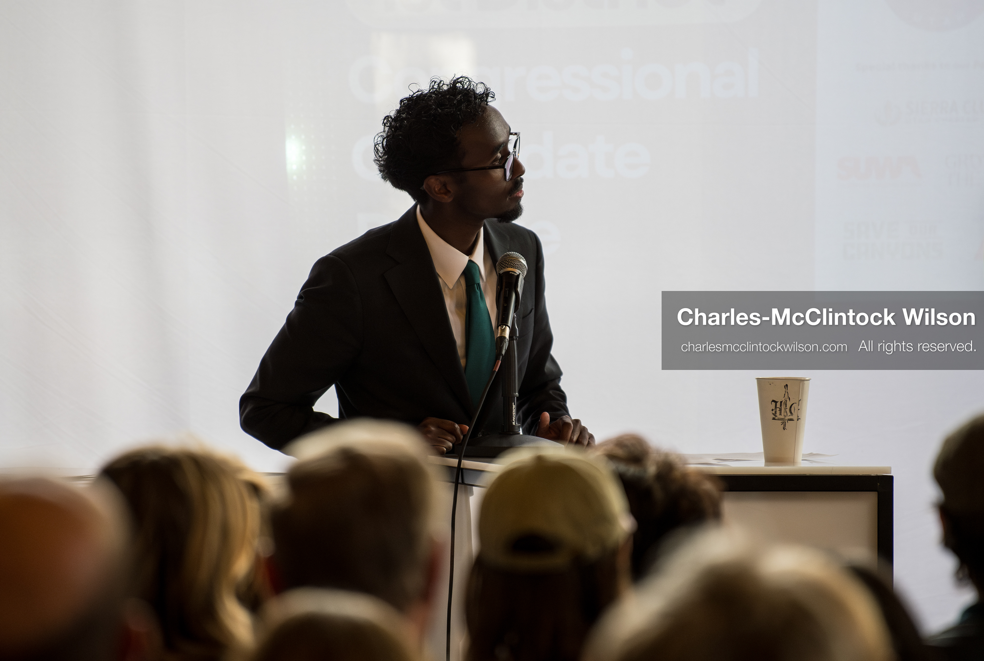 April 22, 2026, Salt Lake City, Utah, USA: Community advocate LIBAN MOHAMED, a candidate for the Democratic nomination in the Utah 1st Congressional District, speaks during the Earth Day 1st District Candidate Debate at Church and State Marketplace in Salt Lake City. The event, hosted by Stewardship Utah, brought together candidates to discuss environmental and policy issues ahead of the 2026 election. (Credit Image: © Charles-McClintock Wilson/ZUMA Press Wire)