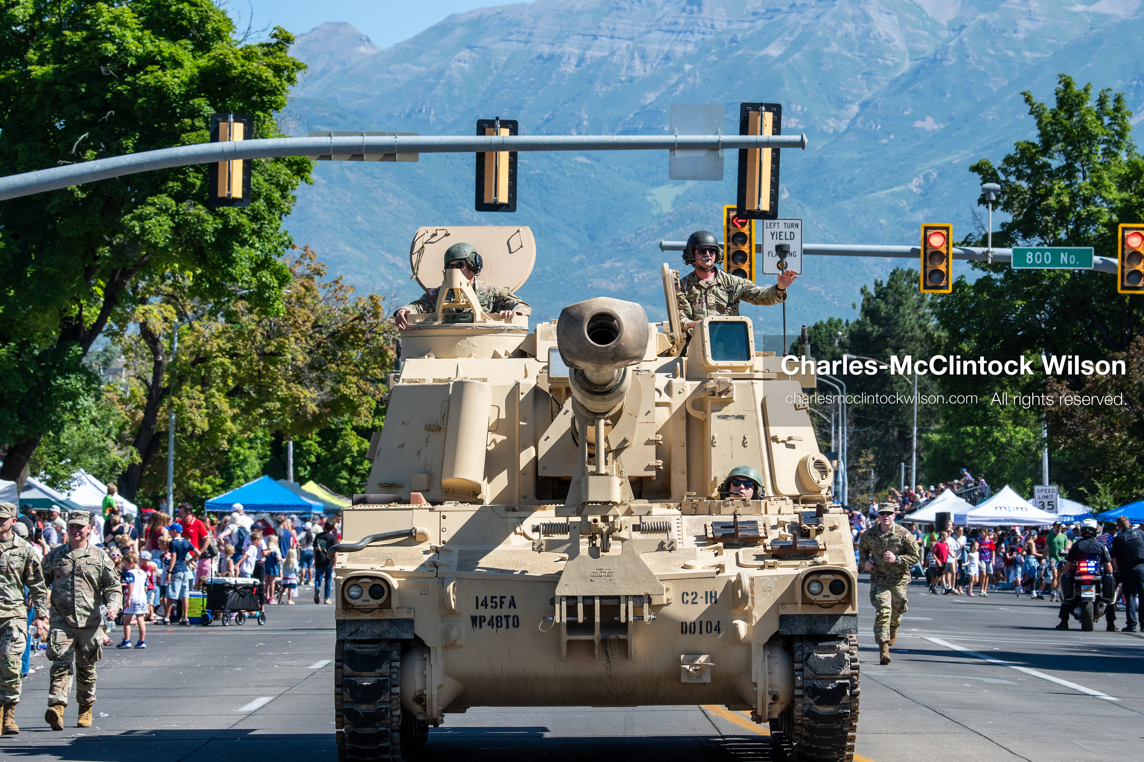 July 4, 2026, Provo, Utah, USA: A military self-propelled howitzer tank drives down the route as part of a military parade display during America's Freedom Festival Grand Parade in Provo, Utah, Saturday, July 4, 2026. The annual Independence Day event features expanded programming to honor the 250th anniversary of United States independence. (Credit Image: © Charles-McClintock Wilson/ZUMA Press Wire)