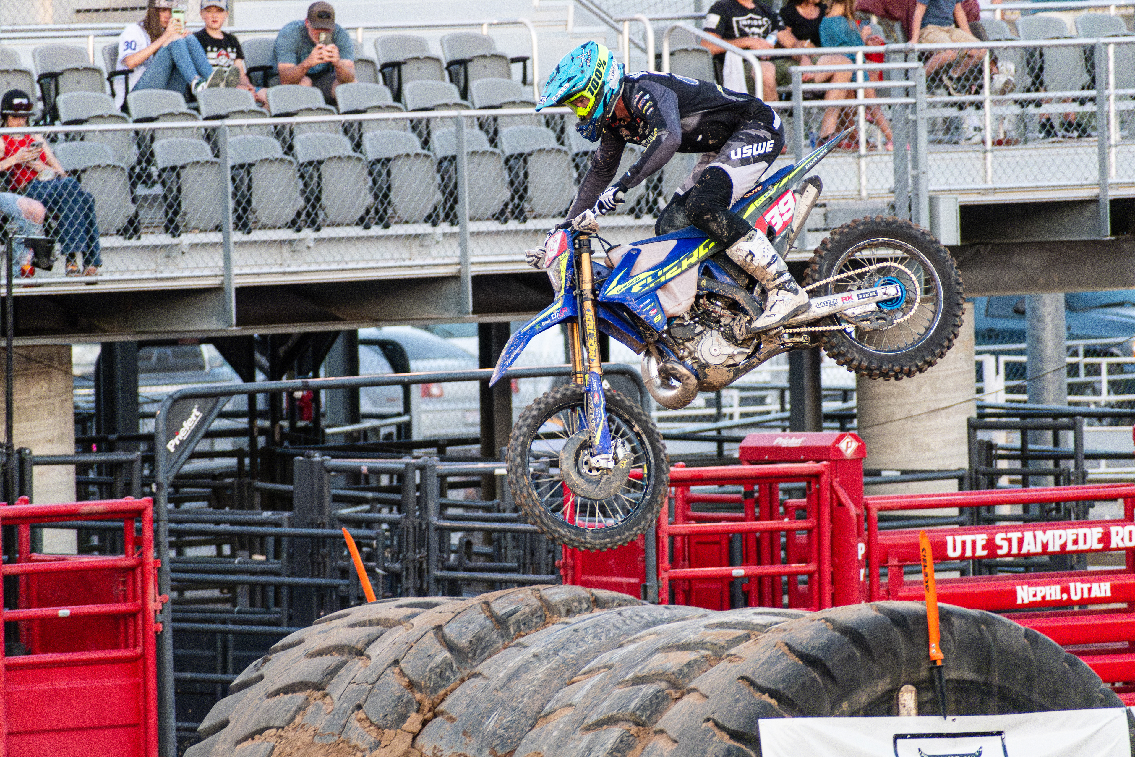 Nephi, Utah – June 28, 2025: A motocross rider goes airborne during the Juab Xtreme Racing event at Juab County Fairgrounds in Nephi, Utah.