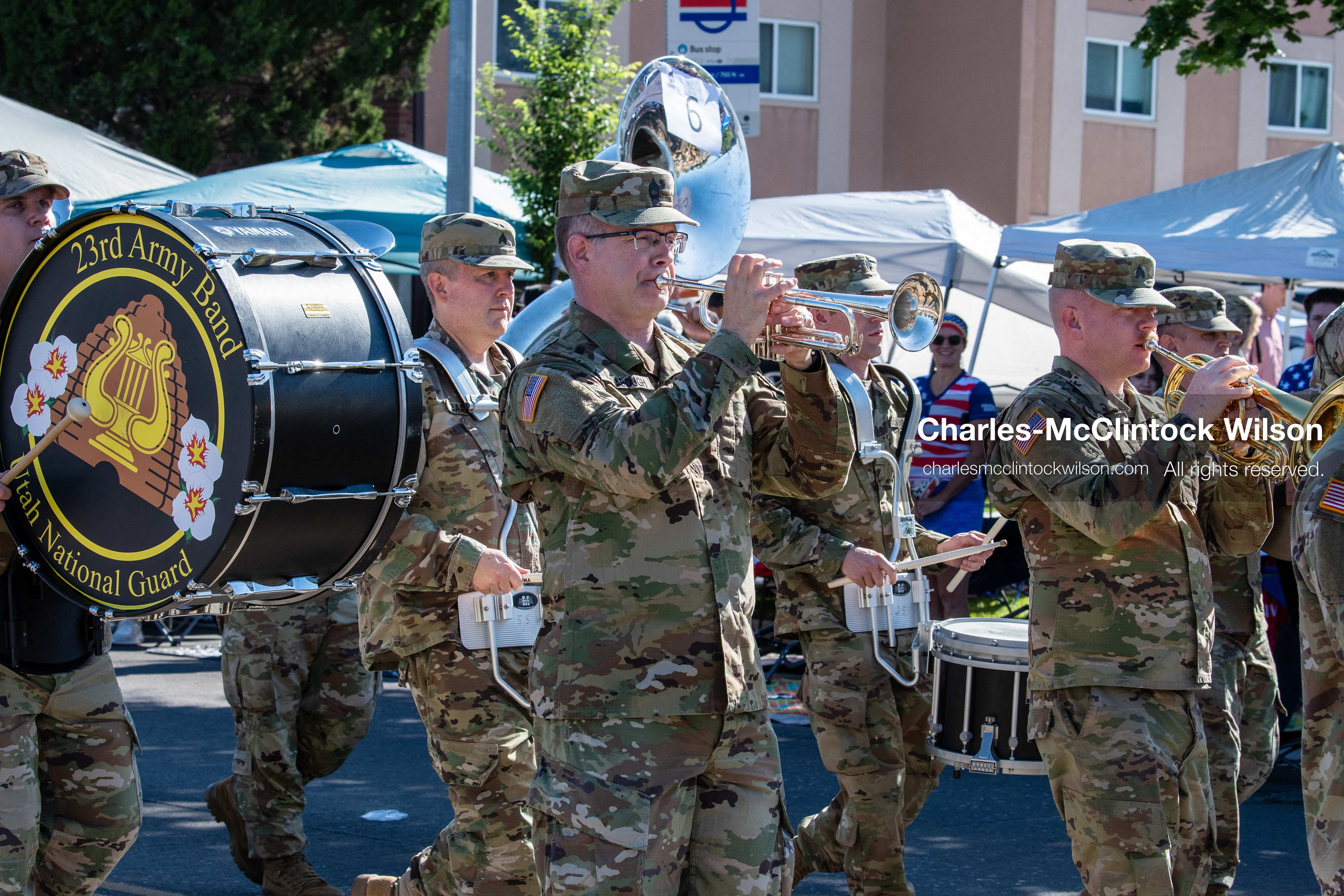 July 4, 2026, Provo, Utah, USA: Trombones in hand, members of the Utah National Guard military marching band play while in formation during America's Freedom Festival Grand Parade in Provo, Utah, Saturday, July 4, 2026. The annual Independence Day event features expanded programming to honor the 250th anniversary of United States independence. (Credit Image: © Charles-McClintock Wilson/ZUMA Press Wire)