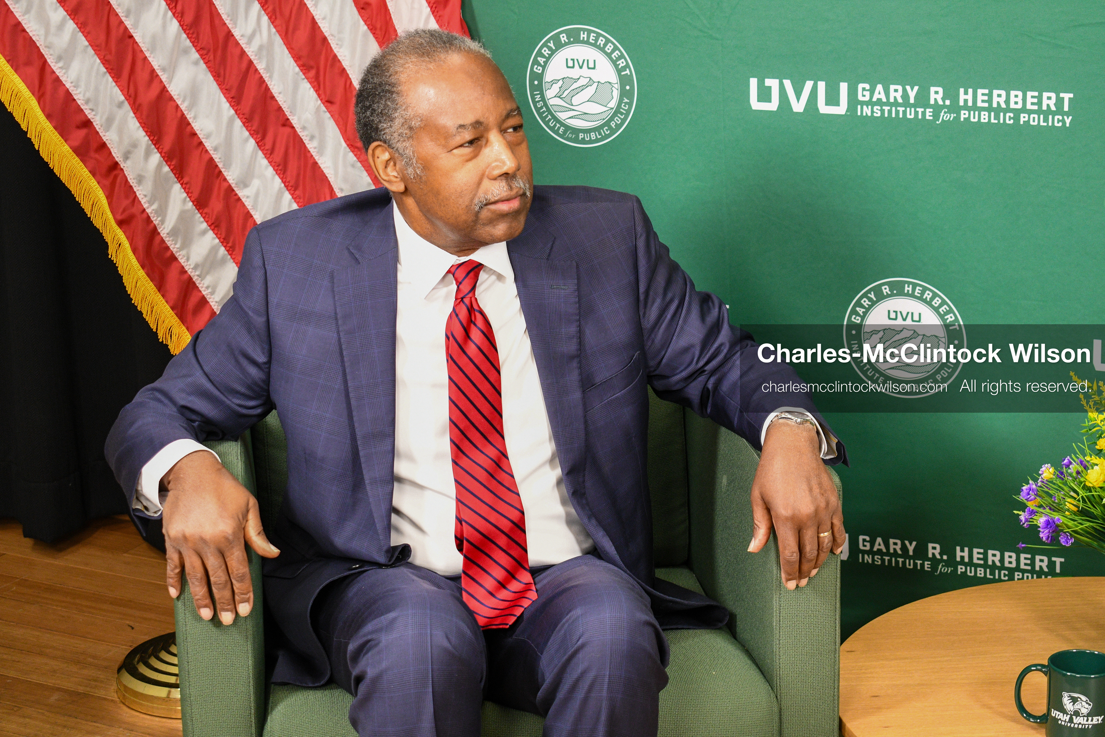 November 5, 2025, Orem, Utah, USA: Dr. Ben Carson, former U.S. Secretary of Housing and Urban Development and 2016 Republican presidential candidate, speaks with members of the press ahead of a public event hosted by the Gary R. Herbert Institute at Utah Valley University in Orem, Utah, on Nov. 5, 2025. (Credit Image: © Charles-McClintock Wilson/ZUMA Press Wire)
