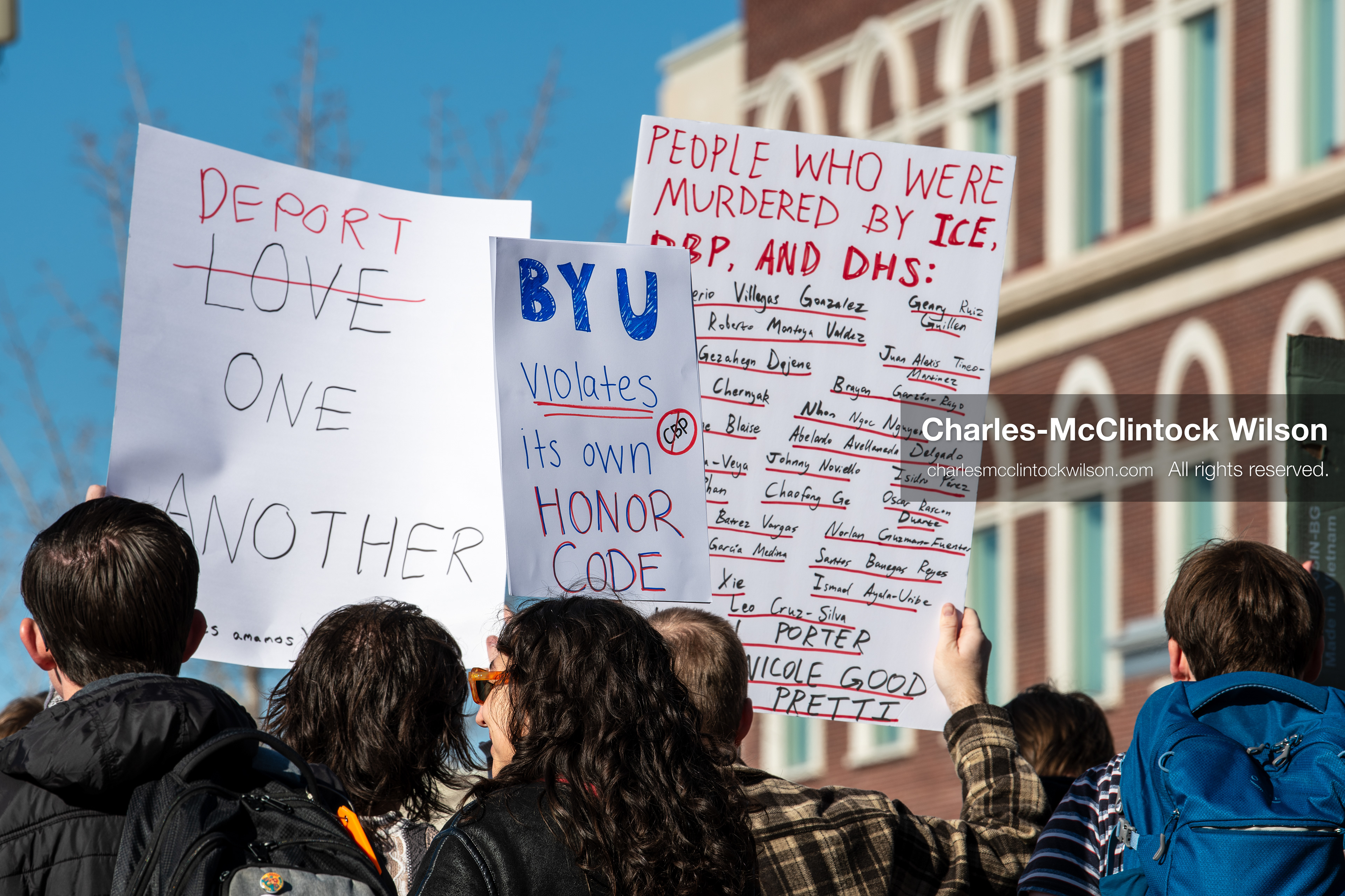 February 5, 2026, Provo, Utah, USA: Students and community members gather near Brigham Young University in Provo to demonstrate against the presence of US Customs and Border Protection recruiters at a career fair held on the BYU campus. (Credit Image: © Charles McClintock Wilson/ZUMA Press Wire)