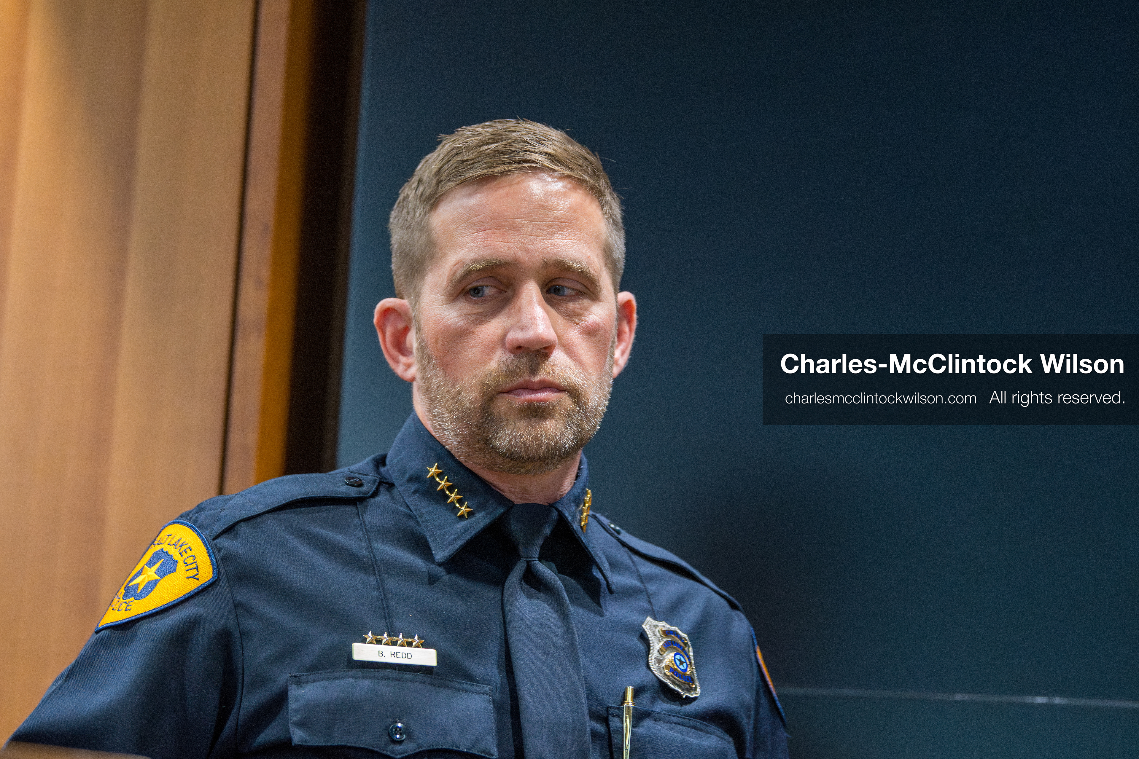 January 8, 2026, Salt Lake City, Utah, USA: Salt Lake City Police Chief BRIAN REDD speaks during a press conference at the Salt Lake City Public Safety Building in Salt Lake City, Utah, on Jan. 8, 2026. Officials provided updates on the investigation into the shooting outside an LDS meetinghouse on Redwood Road the previous night, where 38 year old Sione Vatuvei and 46 year old Vaea Tulikihihifo were killed and six others were wounded during a memorial service. Police said they have solid leads and are reviewing surveillance video and license plate reader data. (Credit Image: © Charles-McClintock Wilson/ZUMA Press Wire)