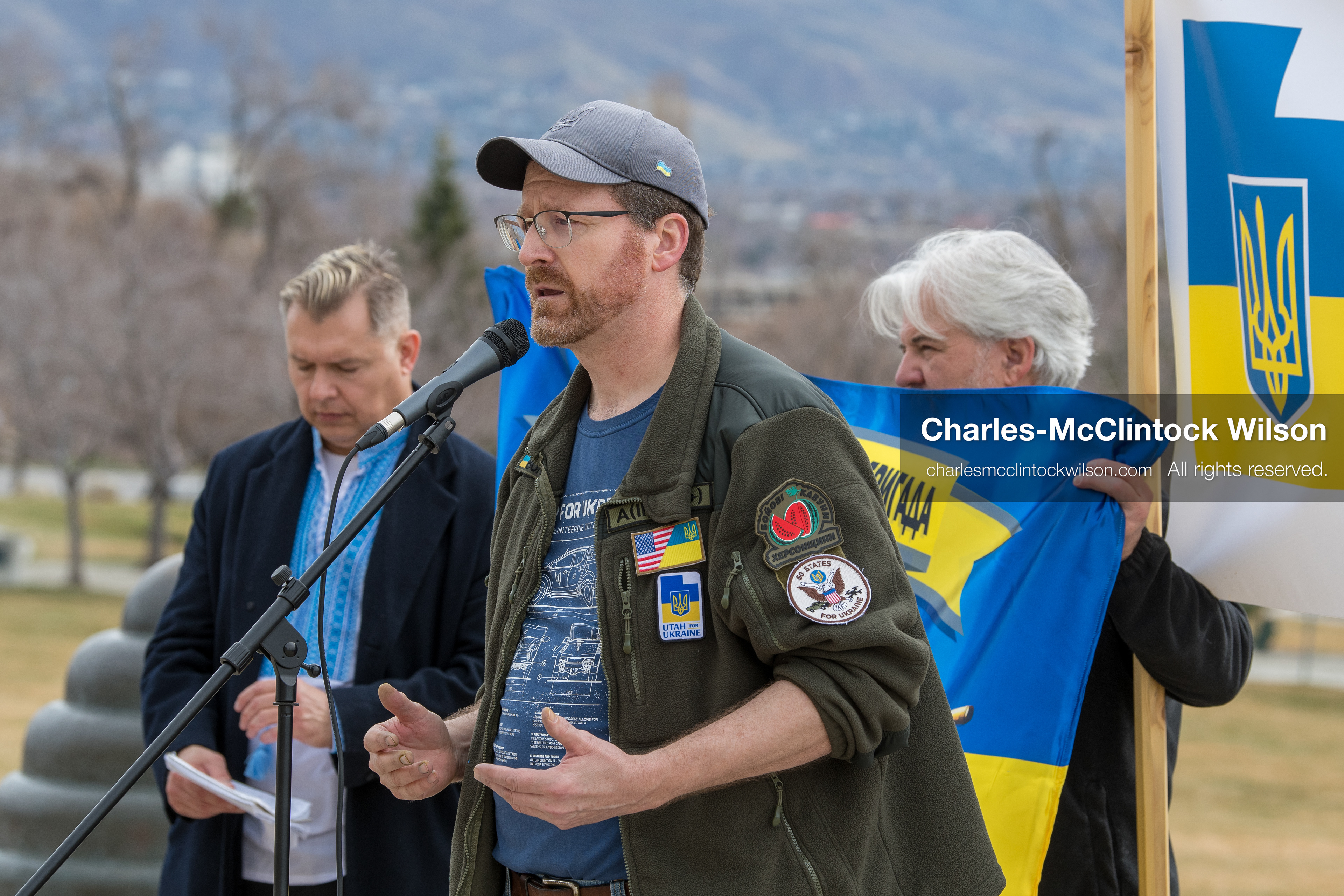 February 28, 2026, Salt Lake City, Utah, USA: NATHANIEL SANDERS, a Salt Lake County Deputy District Attorney and a vocal advocate for Ukraine, speaks during the Stand With Ukraine rally at the Utah State Capitol. The event marked the four year anniversary of the full scale Russian invasion of Ukraine and brought community members together in support of Ukrainians and local humanitarian efforts. (Credit Image: © Charles McClintock Wilson/ZUMA Press Wire) 