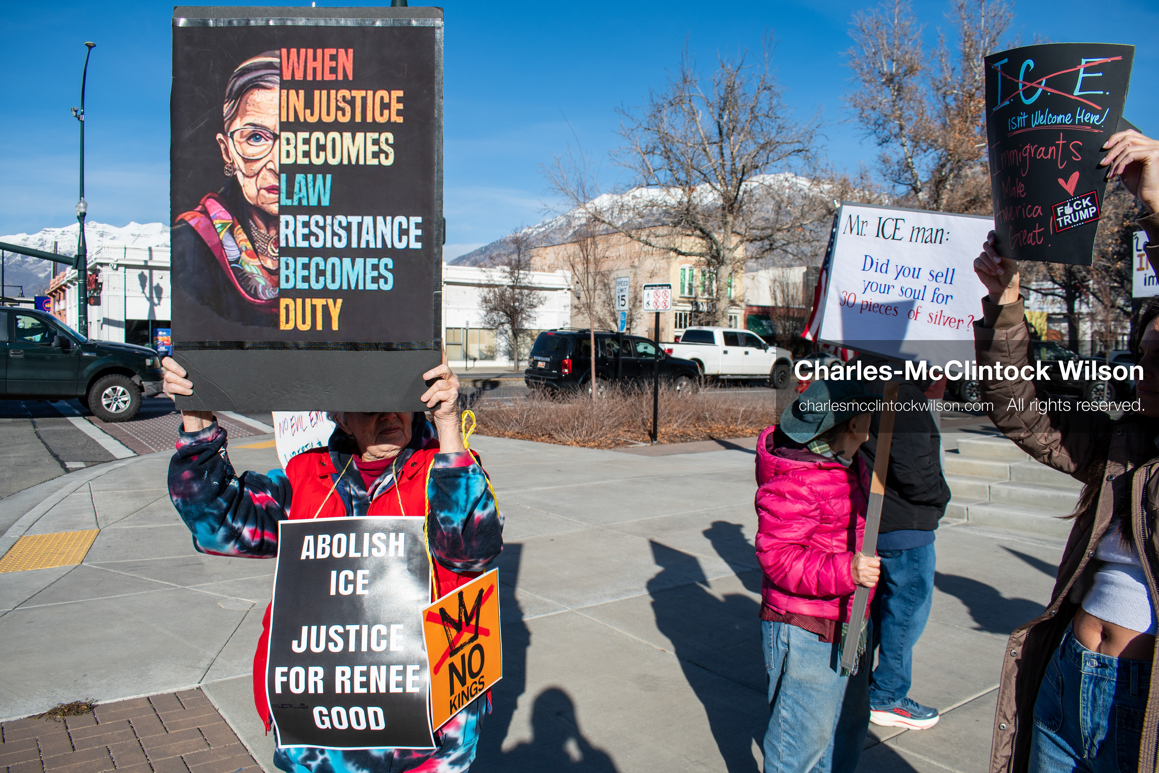 January 20, 2026, Provo, Utah, USA: Protesters gather outside Provo City Hall during the Free America Walkout protest in Provo, Utah, on January 20, 2026. Demonstrators held signs calling for justice, immigration reform, and an end to detention practices. (Credit Image: © Charles-McClintock Wilson/ZUMA Press Wire)