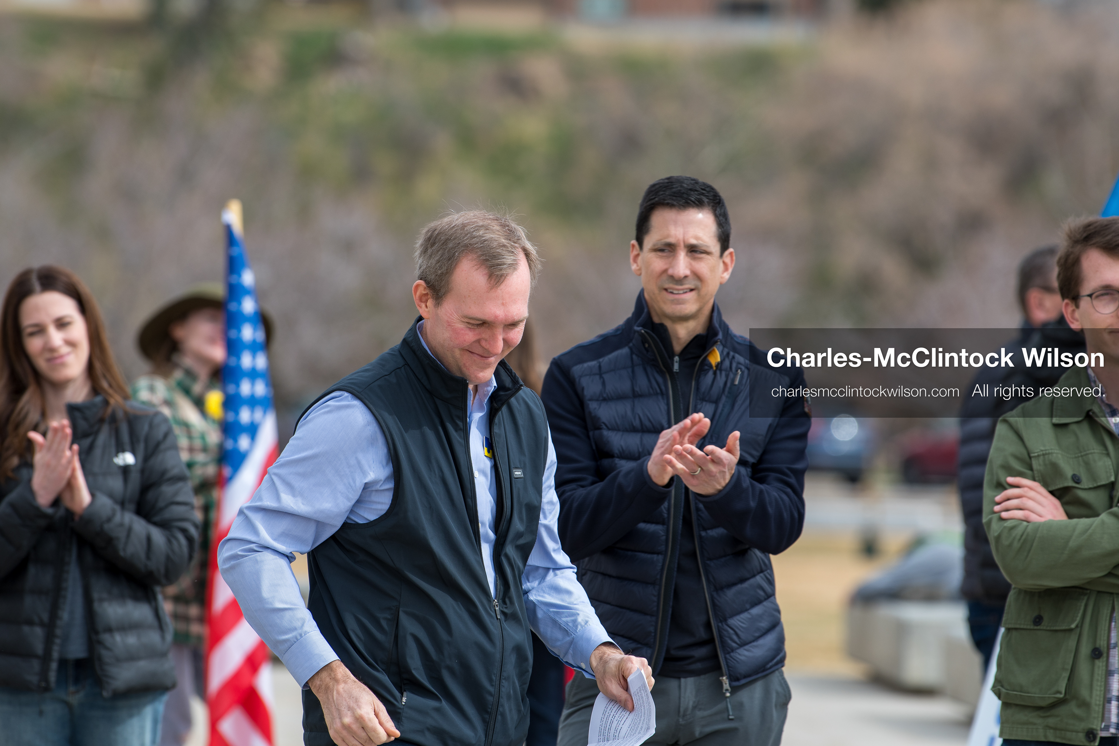 February 28, 2026, Salt Lake City, Utah, USA: BEN MCADAMS, former U.S. Congressman and a Democrat from Utah, walks toward the stage during the Stand With Ukraine rally at the Utah State Capitol. The event marked the four year anniversary of the full scale Russian invasion of Ukraine and brought community members together in support of Ukrainians and local humanitarian efforts. (Credit Image: © Charles McClintock Wilson/ZUMA Press Wire)