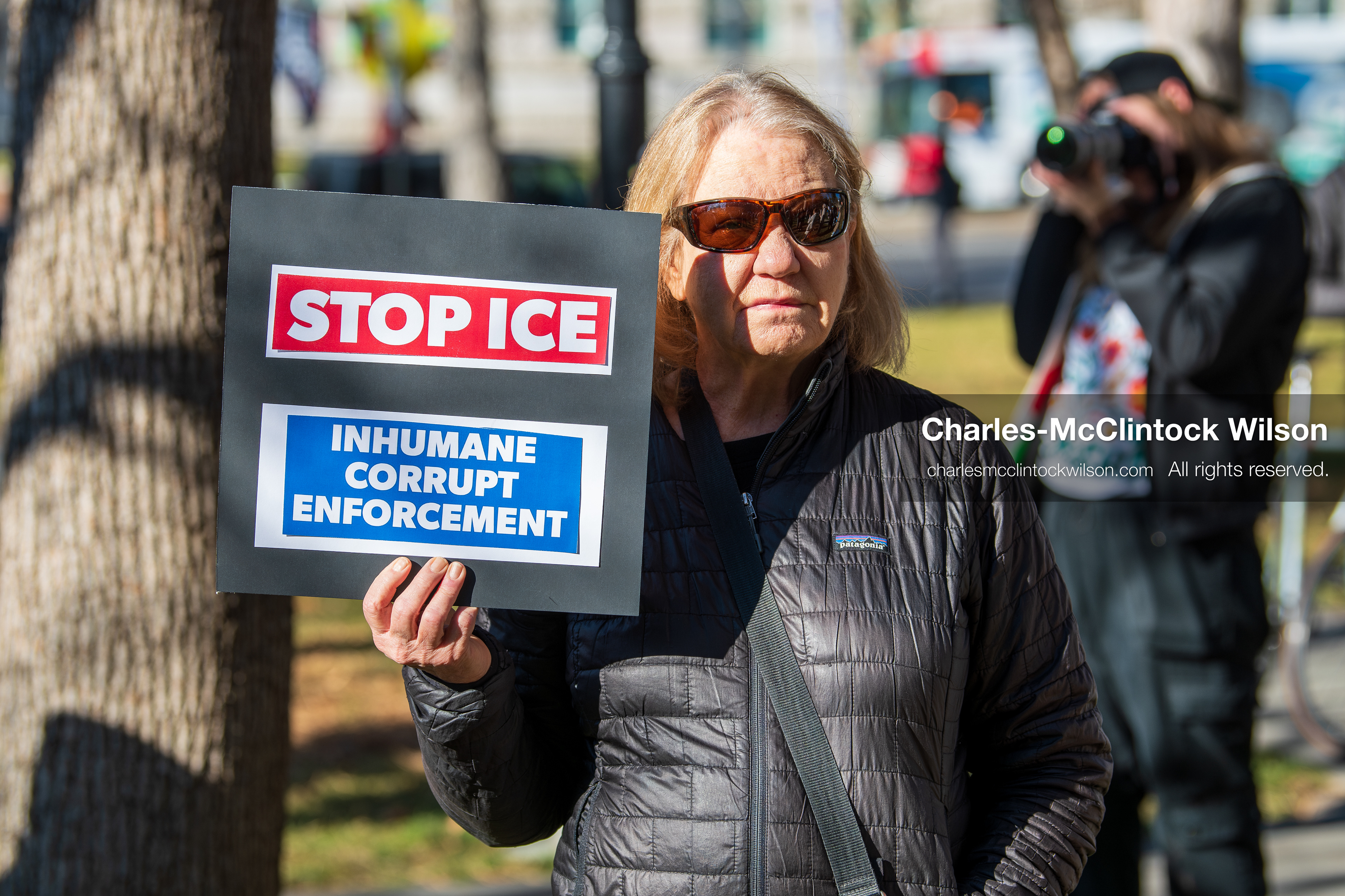 January 10, 2026, Salt Lake City, Utah, USA: A protester holds a sign during the ICE Out for Good protest in Salt Lake City, Utah, on January 10, 2026, a demonstration against ICE and calling for justice for Renee Nicole Good. (Credit Image: © Charles-McClintock Wilson/ZUMA Press Wire)