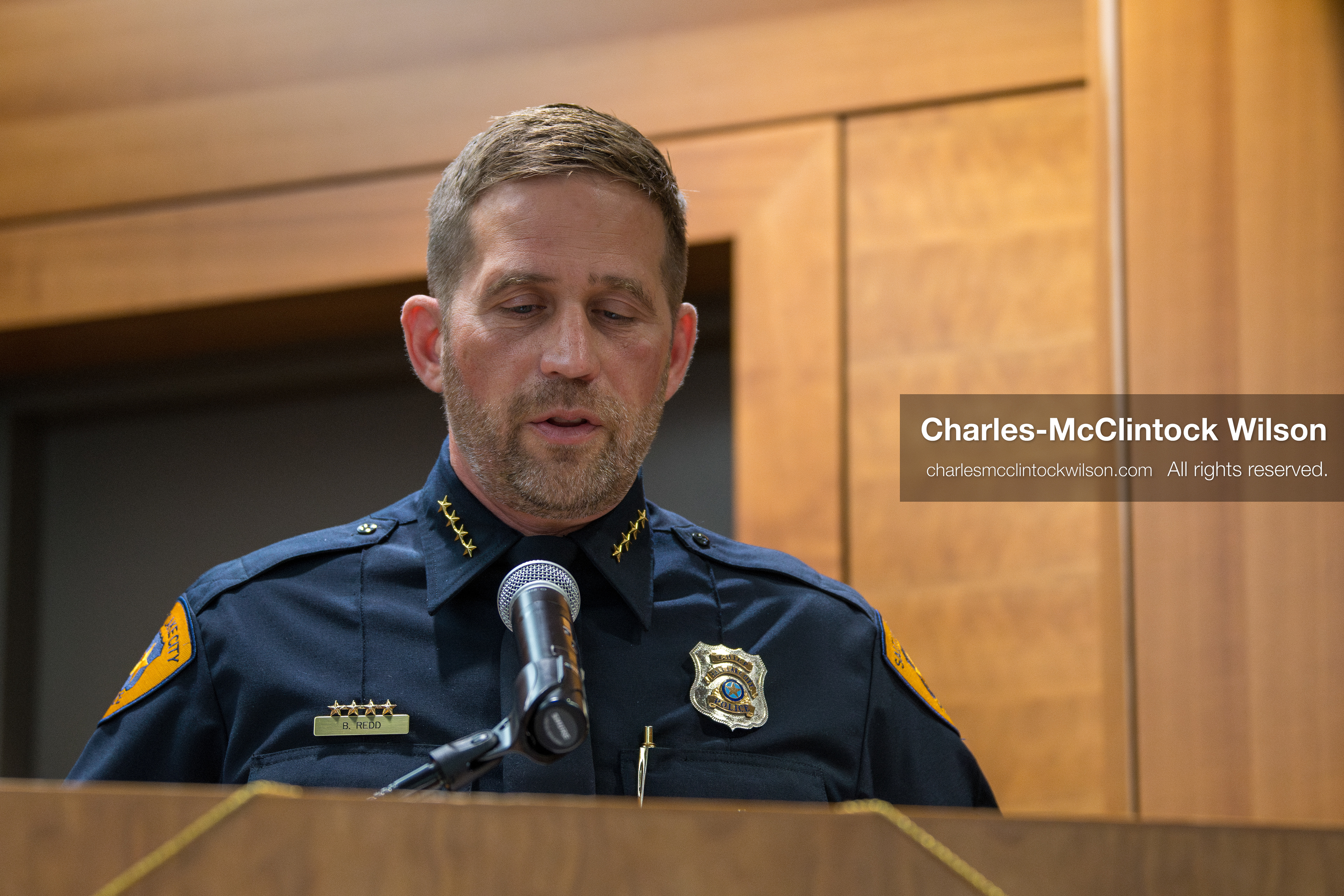 January 8, 2026, Salt Lake City, Utah, USA: Salt Lake City Police Chief BRIAN REDD speaks during a press conference at the Salt Lake City Public Safety Building in Salt Lake City, Utah, on Jan. 8, 2026. Officials provided updates on the investigation into the shooting outside an LDS meetinghouse on Redwood Road the previous night, where 38 year old Sione Vatuvei and 46 year old Vaea Tulikihihifo were killed and six others were wounded during a memorial service. Police said they have solid leads and are reviewing surveillance video and license plate reader data. (Credit Image: © Charles-McClintock Wilson/ZUMA Press Wire)