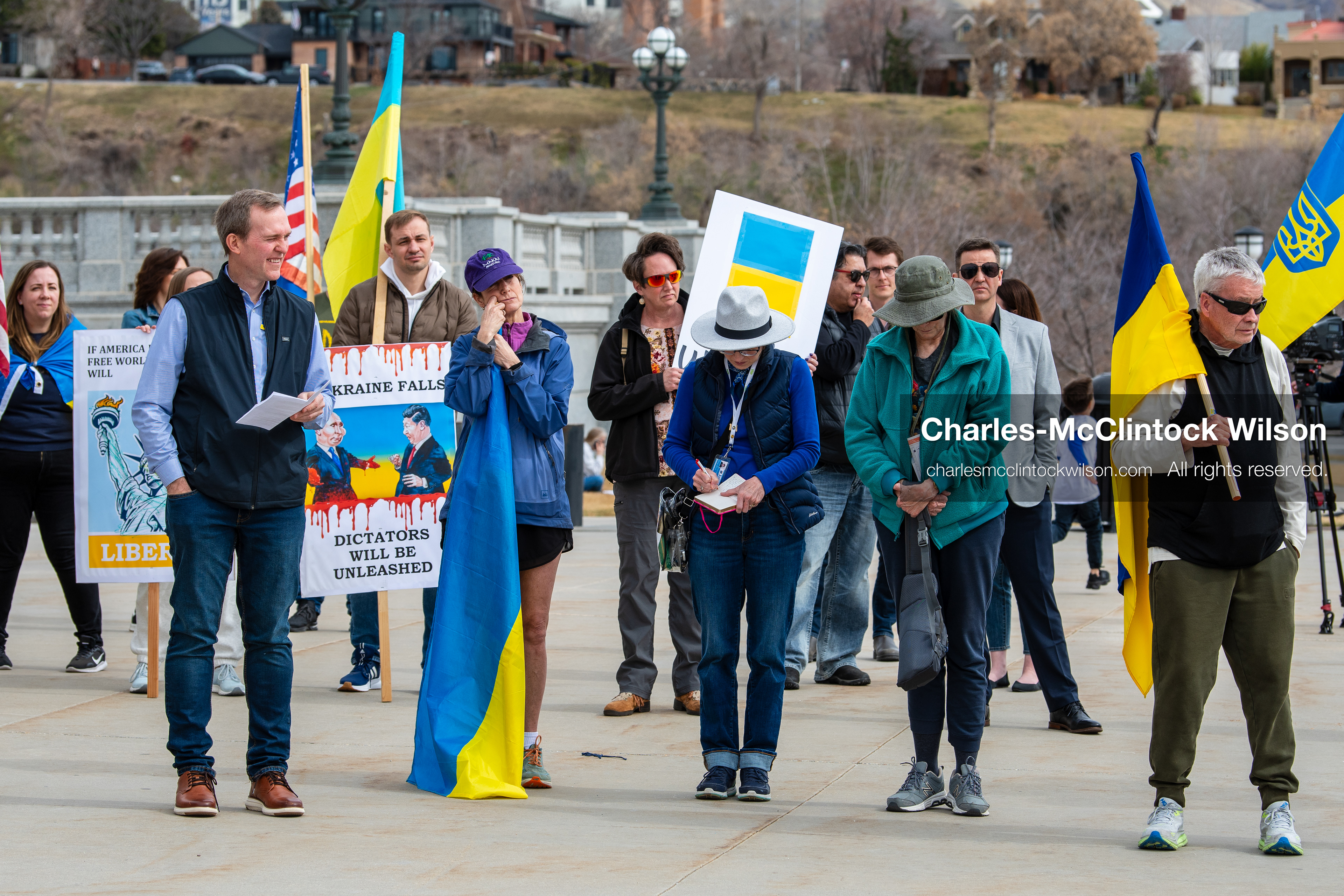 February 28, 2026, Salt Lake City, Utah, USA: BEN MCADAMS, former US Representative for Utah 4th District, stands with demonstrators during the Stand With Ukraine rally near the Utah State Capitol. The gathering marked the four year anniversary of the full scale Russian invasion of Ukraine and brought community members together in support of Ukrainians and local humanitarian efforts. (Credit Image: © Charles McClintock Wilson/ZUMA Press Wire)