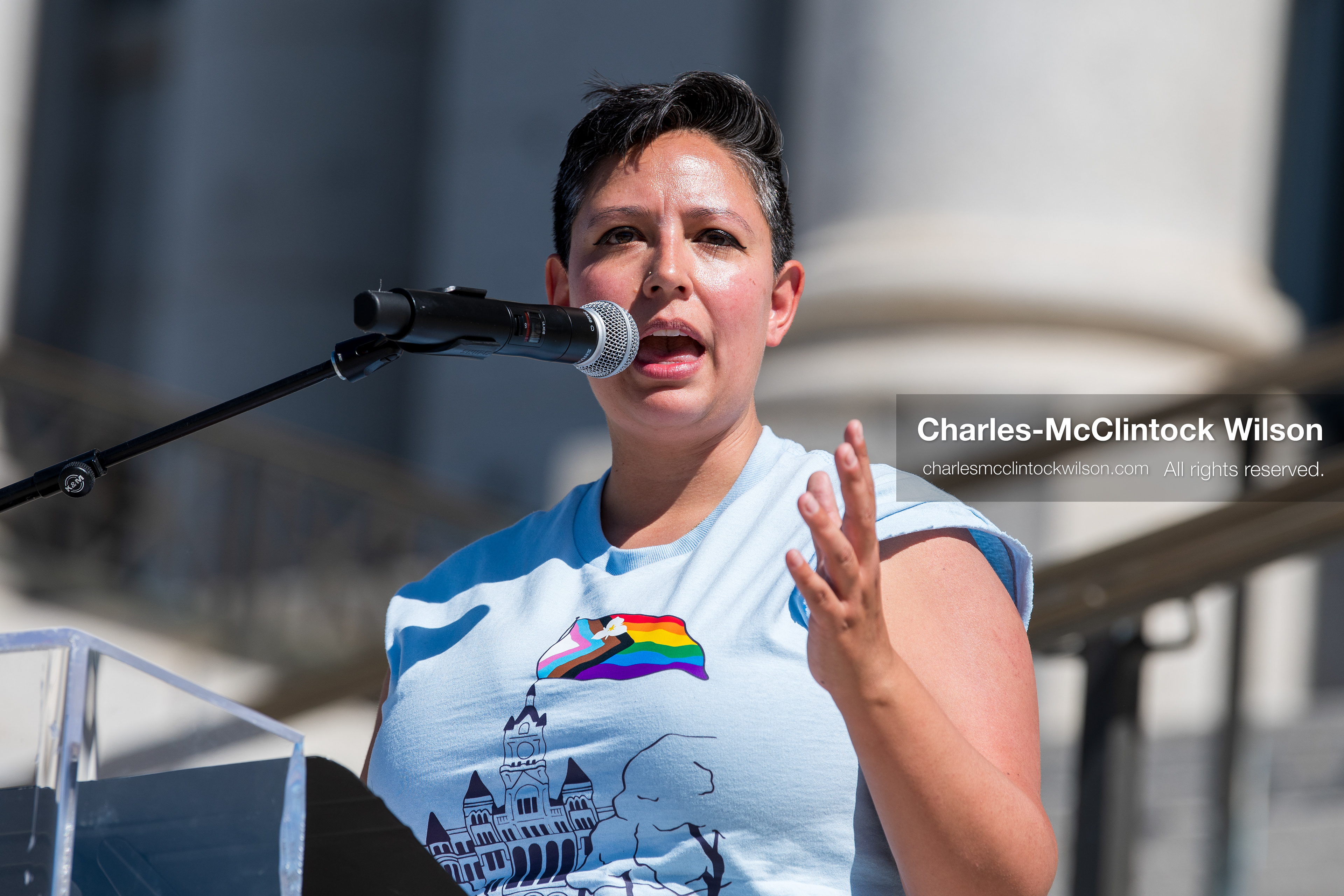 June 6, 2026, Salt Lake City, Utah, USA: Salt Lake City Council Vice Chair ERIKA CARLSEN, who represents District 5, speaks outside the Utah State Capitol building during the Utah Pride Rally and March. (Credit Image: © Charles McClintock Wilson/ZUMA Press Wire)