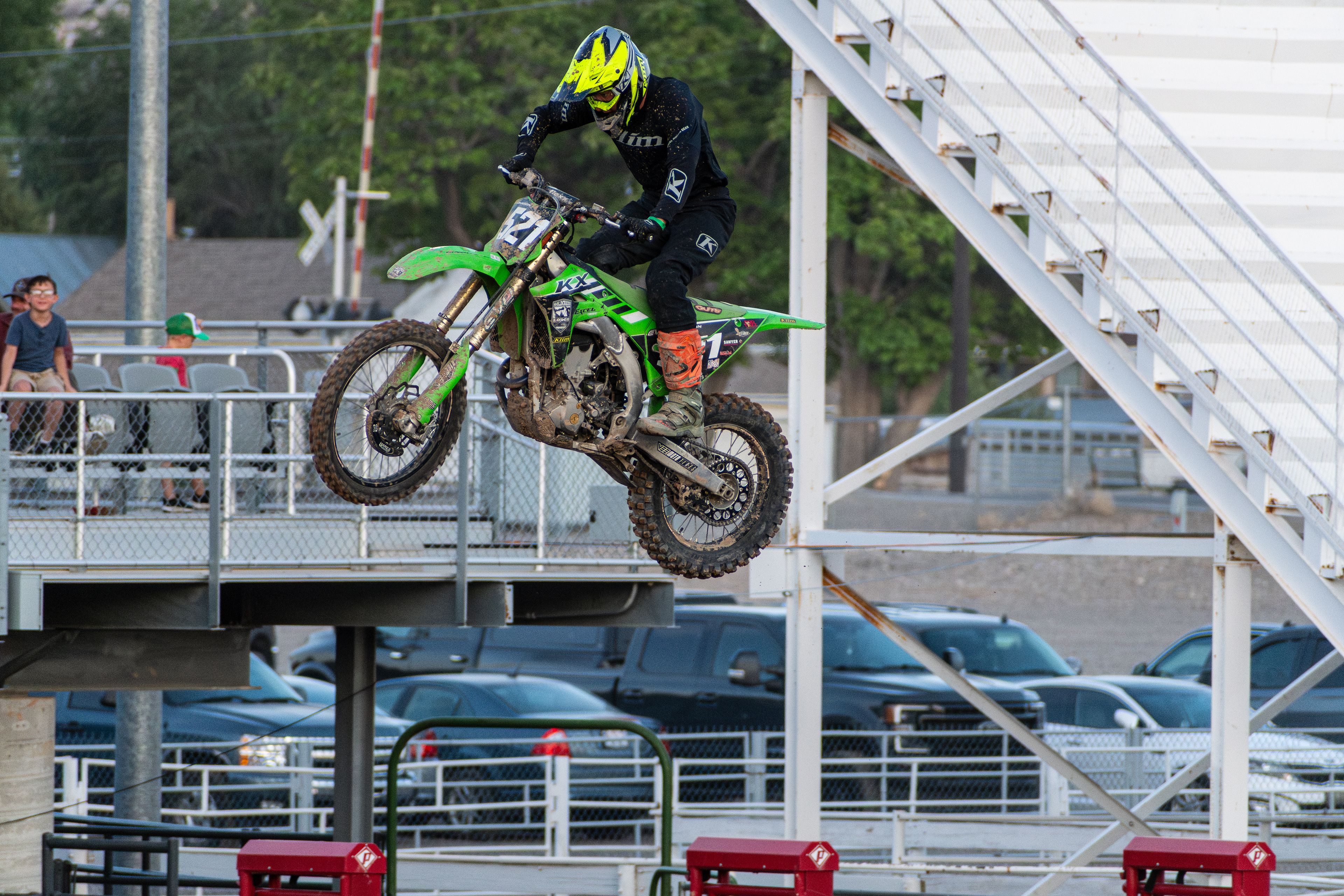 Nephi, Utah – June 28, 2025: A motocross rider goes airborne during the Juab Xtreme Racing event at Juab County Fairgrounds in Nephi, Utah.