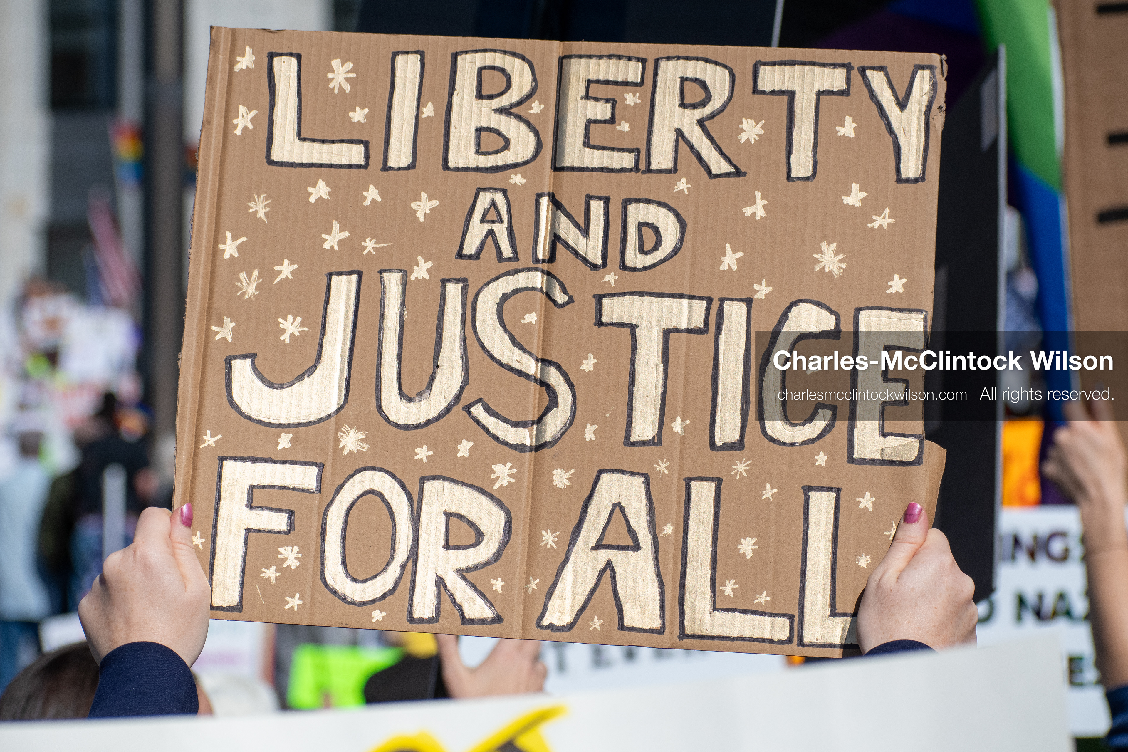 October 18, 2025, Salt Lake City, Utah, USA: A demonstrator raises a placard during a "No Kings" protest held at the Utah State Capitol. Other participants and signs are visible in the background during the public gathering.