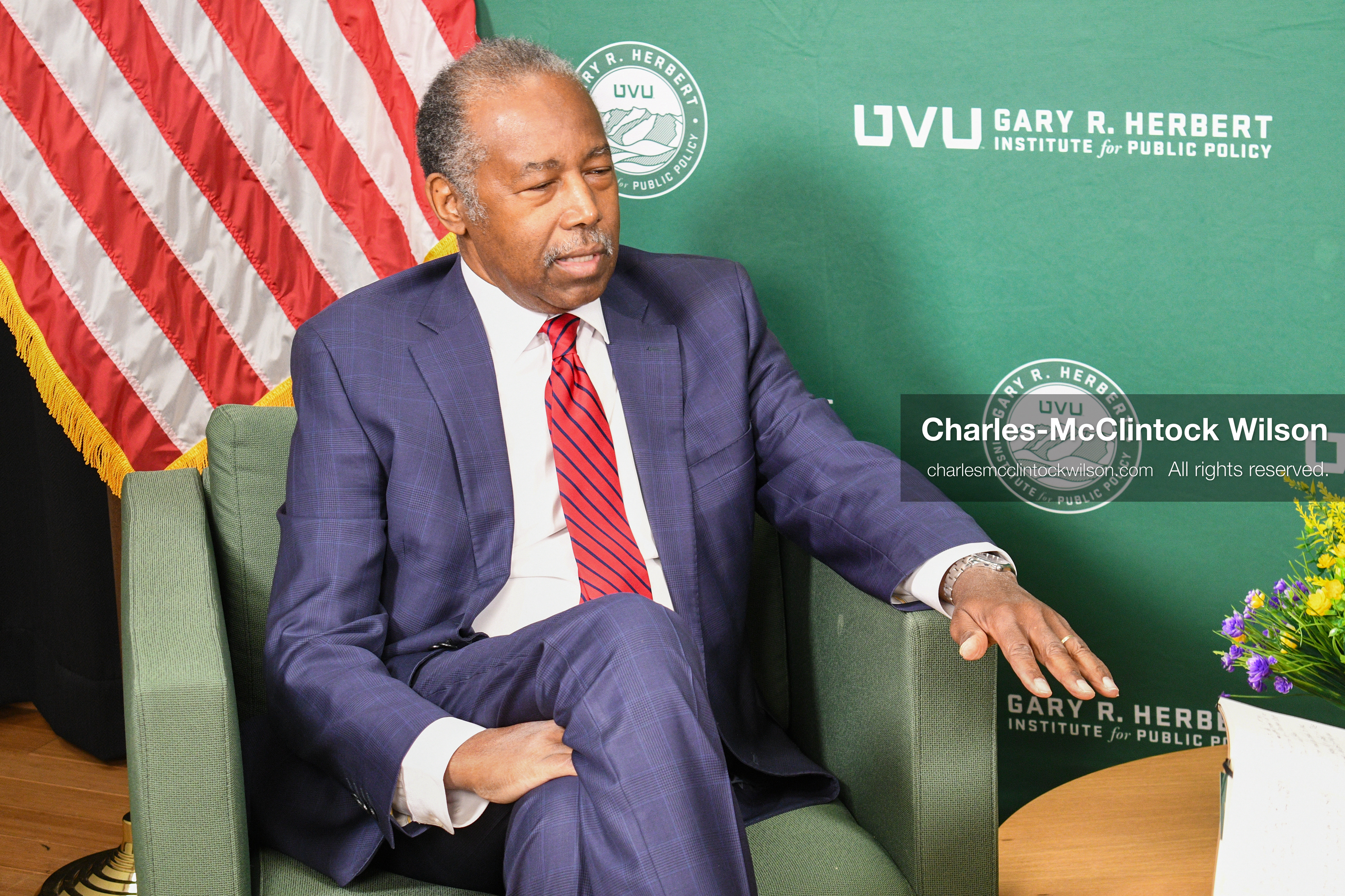 November 5, 2025, Orem, Utah, USA: Dr. Ben Carson, former U.S. Secretary of Housing and Urban Development and 2016 Republican presidential candidate, speaks with members of the press ahead of a public event hosted by the Gary R. Herbert Institute at Utah Valley University in Orem, Utah, on Nov. 5, 2025. (Credit Image: © Charles-McClintock Wilson/ZUMA Press Wire)