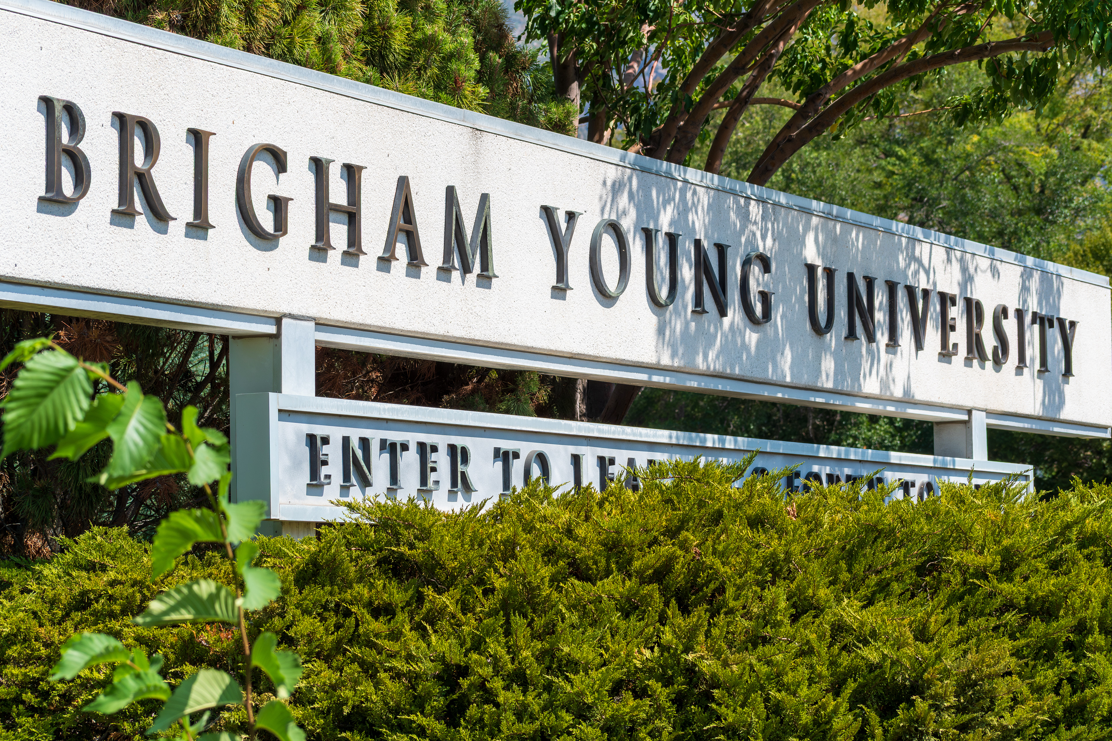 Provo, Utah – September 1, 2025: A sign marks the entrance to Brigham Young University, a private university operated by The Church of Jesus Christ of Latter-day Saints.