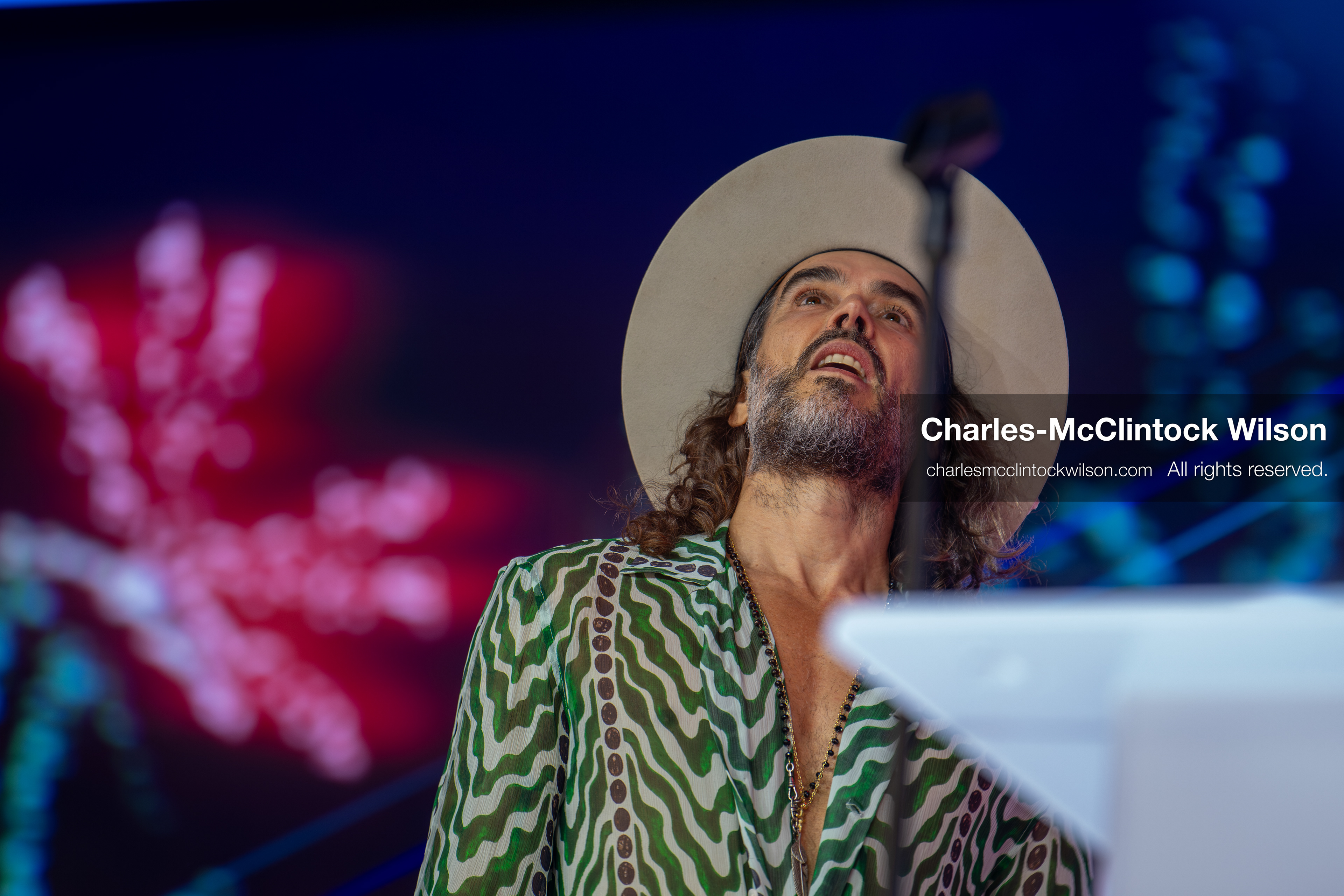 December 18, 2025, Phoenix, Arizona, USA: Russell Brand speaks during Day One of Turning Point USA’s AmericaFest 2025 at the Phoenix Convention Center in Phoenix, Arizona.   (Credit Image: © Charles‑McClintock Wilson/ZUMA Press Wire)