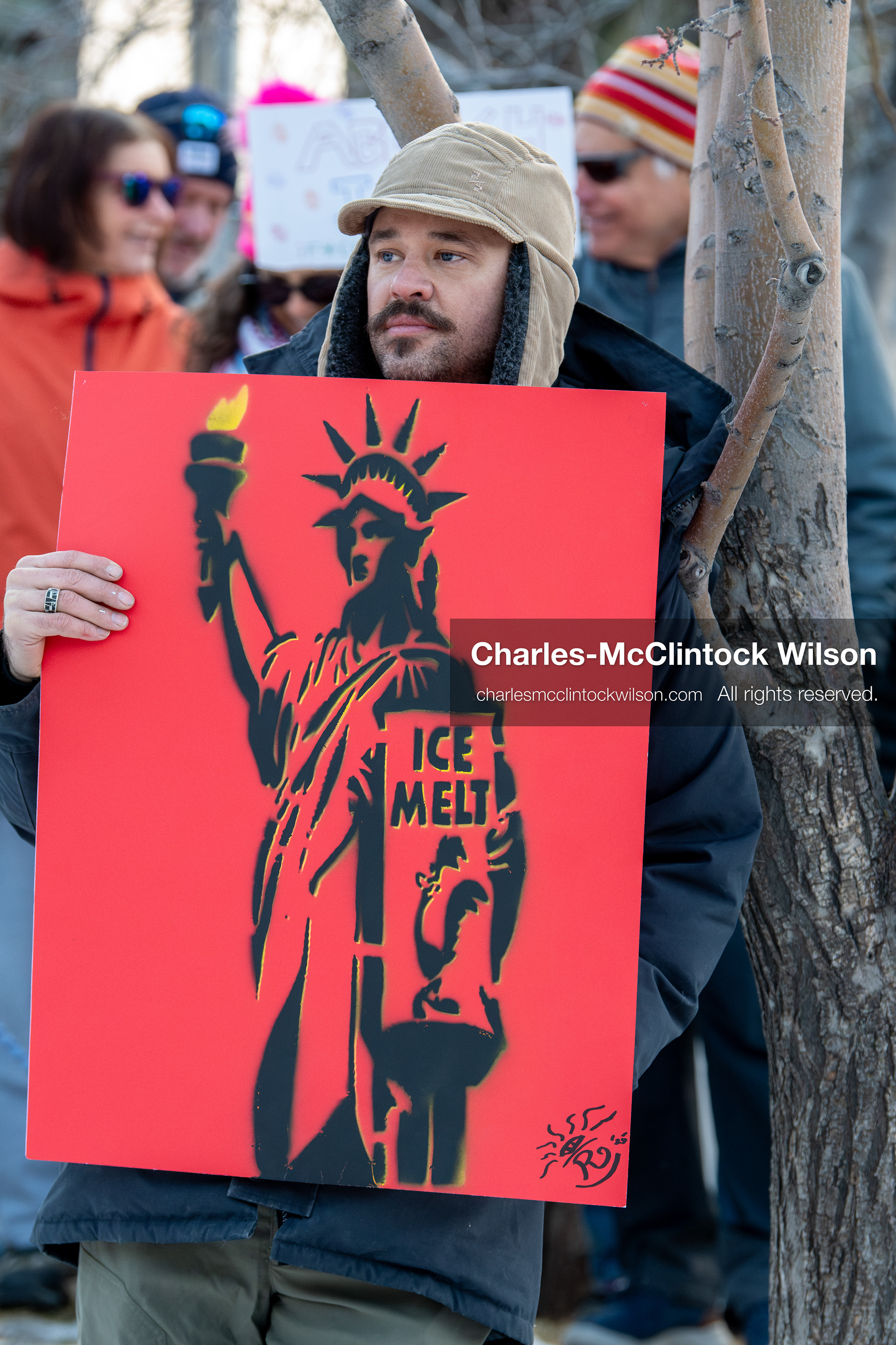 January 26, 2026, Park City, Utah, USA: A demonstrator holds a sign during a protest opposing U.S. Immigration and Customs Enforcement (I.C.E.) ICE agents at Miner's Park on Main Street during the Sundance Film Festival in Park City, Utah, on Monday, Jan. 26, 2026. The event was held in response to the fatal shooting of Alex Pretti by a U.S. Border Patrol officer in Minneapolis. (Credit Image: © Charles McClintock Wilson/ZUMA Press Wire)
