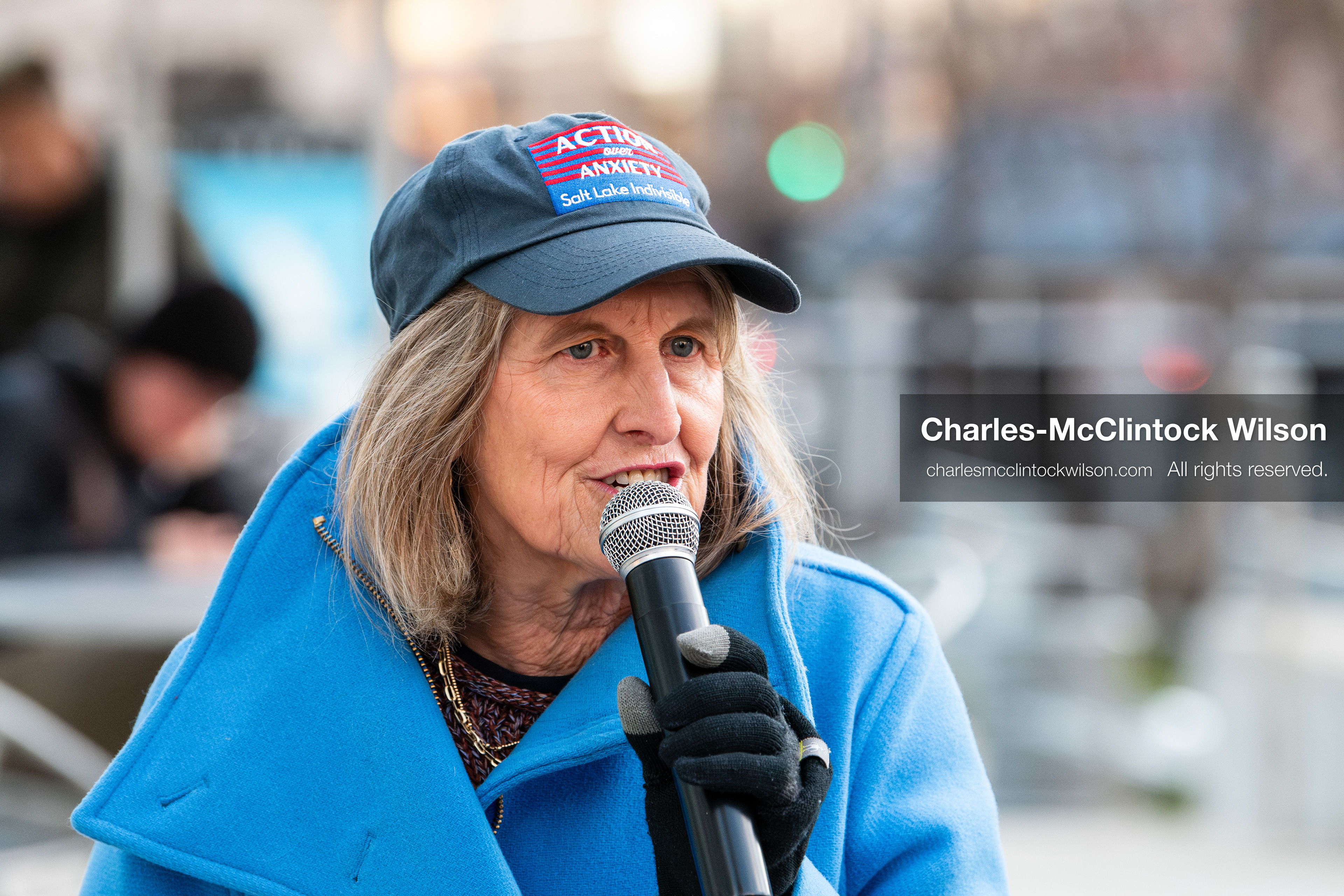 January 5, 2026, Salt Lake City, Utah, USA: Sarah Buck, leader of Salt Lake Indivisible, speaks during an emergency rally outside the Wallace Federal Building in Salt Lake City, Utah. The protest was part of a nationwide mobilization demanding congressional limits on presidential war powers following recent US military actions in Venezuela involving the government of Nicolas Maduro. Organizers urged constituents to gather at the offices of Utah US senators Mike Lee and John Curtis to vote to check the presidents war powers and emphasized that a large crowd sends a louder message. (Credit Image: (c) Charles‑McClintock Wilson/ZUMA Press Wire)