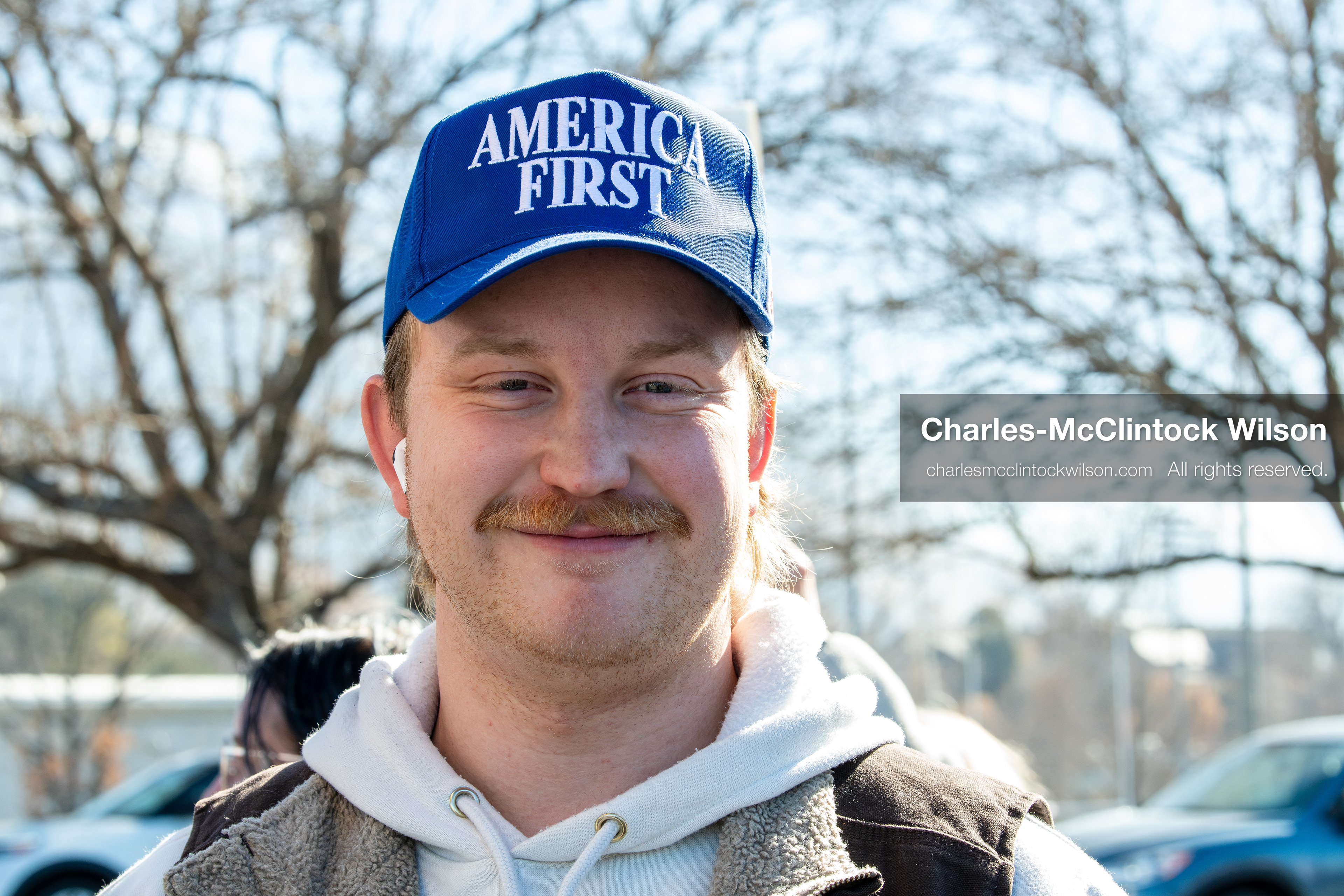 February 5, 2026, Provo, Utah, USA: A person wearing an America First hat stands near Brigham Young University in Provo during a protest opposing the presence of US Customs and Border Protection recruiters at a career fair held on the BYU campus. (Credit Image: © Charles McClintock Wilson/ZUMA Press Wire)