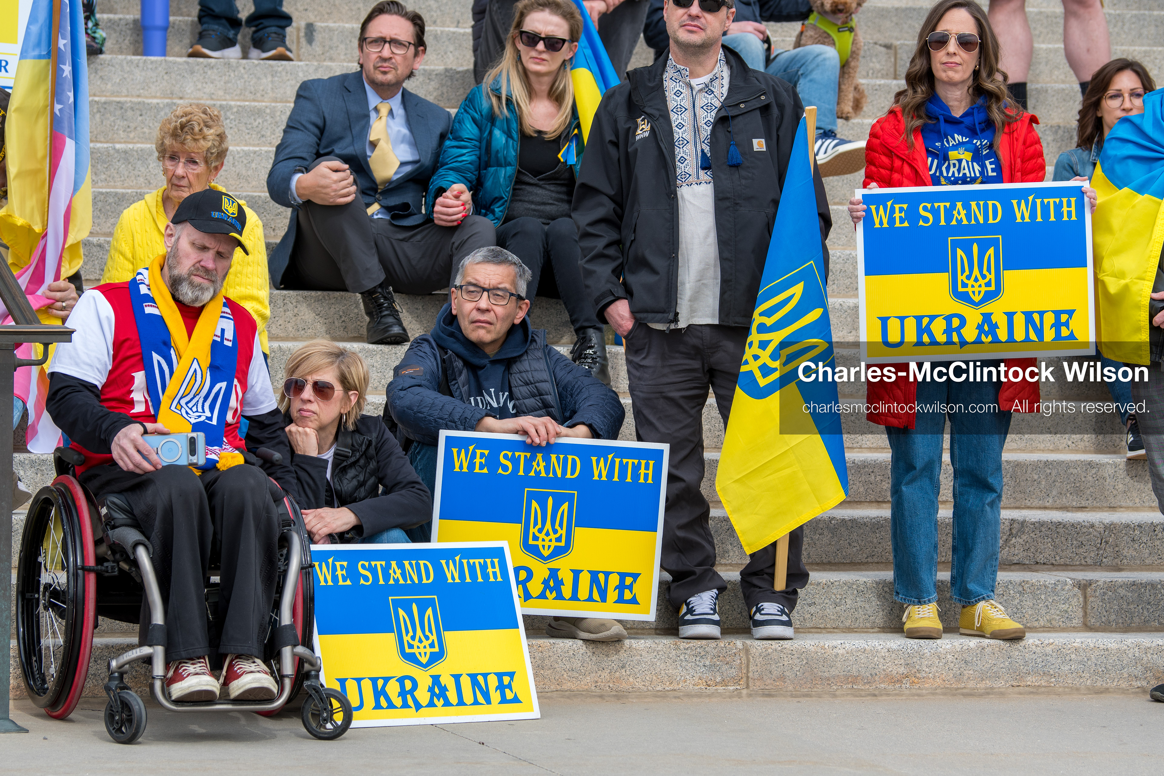 February 28, 2026, Salt Lake City, Utah, USA: Supporters gather on the steps of the Utah State Capitol during the Stand With Ukraine rally marking the four year anniversary of the full scale Russian invasion of Ukraine. Participants hold signs and Ukrainian flags as community members call for continued support for Ukraine and an end to the war. (Credit Image: © Charles McClintock Wilson/ZUMA Press Wire)