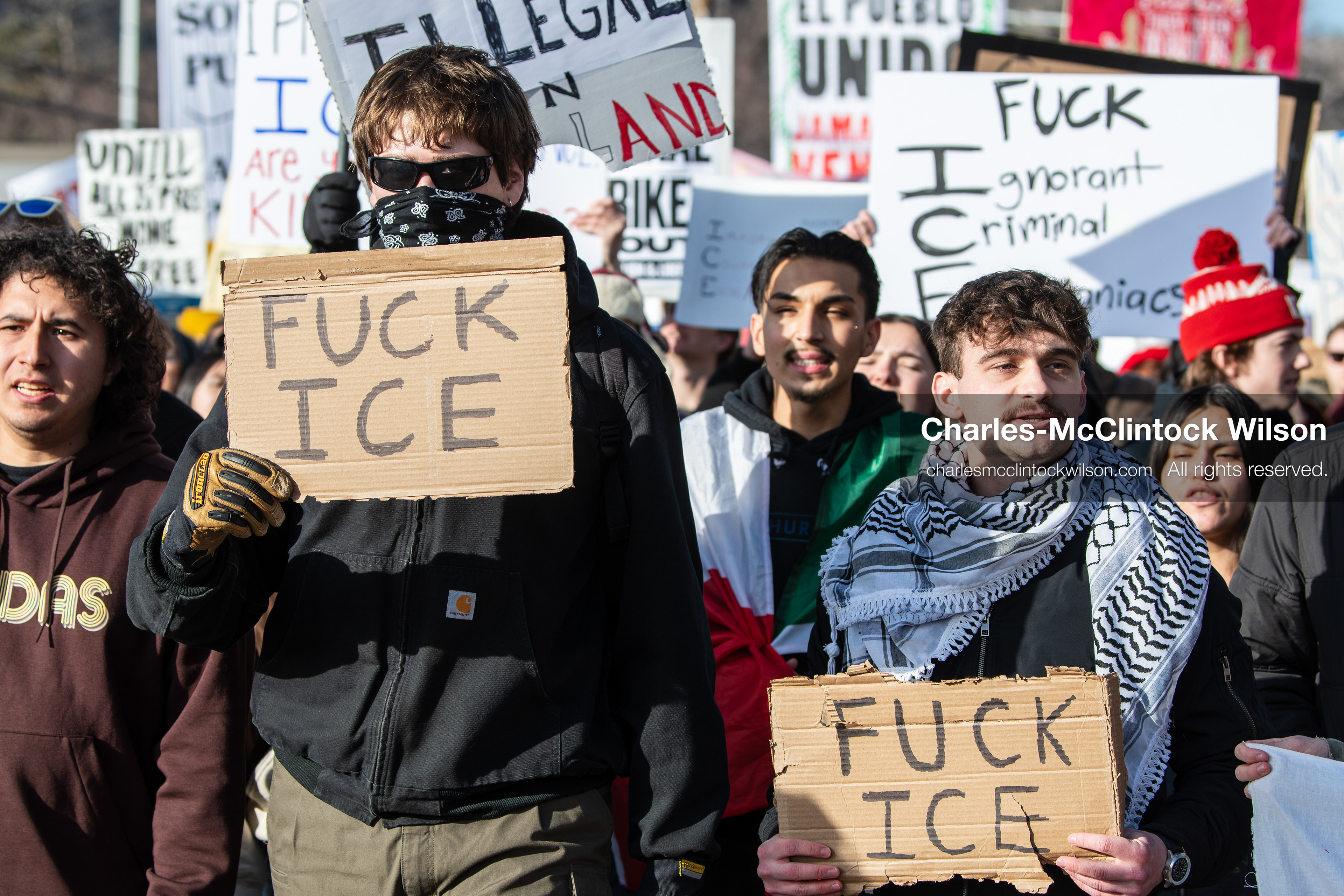 January 30, 2026, Salt Lake City, Utah, USA: Demonstrators march through downtown Salt Lake City during an anti‑ICE protest, part of a nationwide response to immigration enforcement policies. (Credit Image: © Charles‑McClintock Wilson/ZUMA Press Wire)