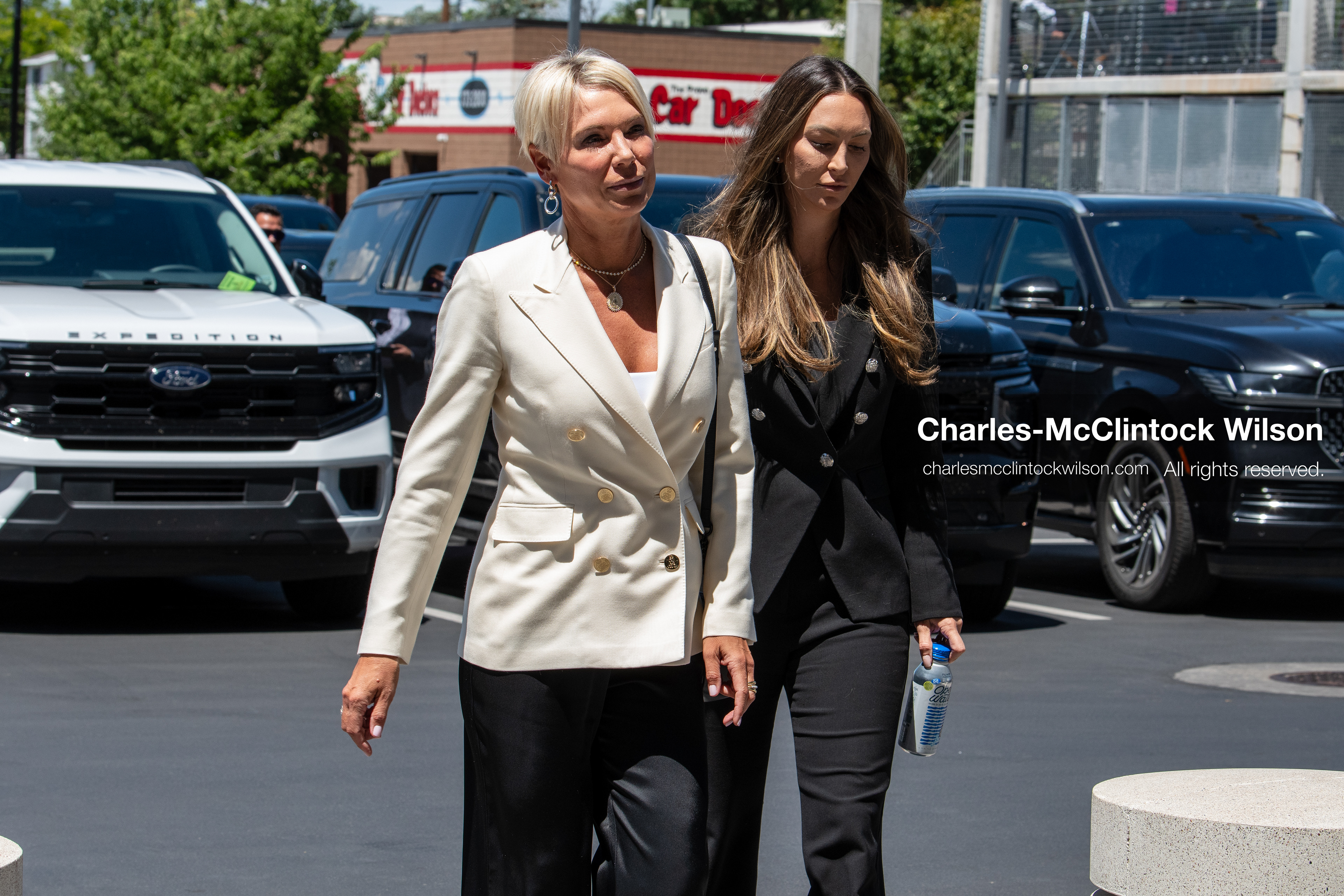 July 8, 2026, Provo, Utah, USA: Conservative fundraiser and executive STACY SHERIDAN, left, arrives at the Fourth District Court in Provo for the third day of the preliminary hearing in the Tyler Robinson case. Prosecutors are continuing to present evidence to determine whether probable cause exists for the case to proceed to trial after Charlie Kirk was fatally shot at Utah Valley University in 2025. (Credit Image: © Charles-McClintock Wilson/ZUMA Press Wire)