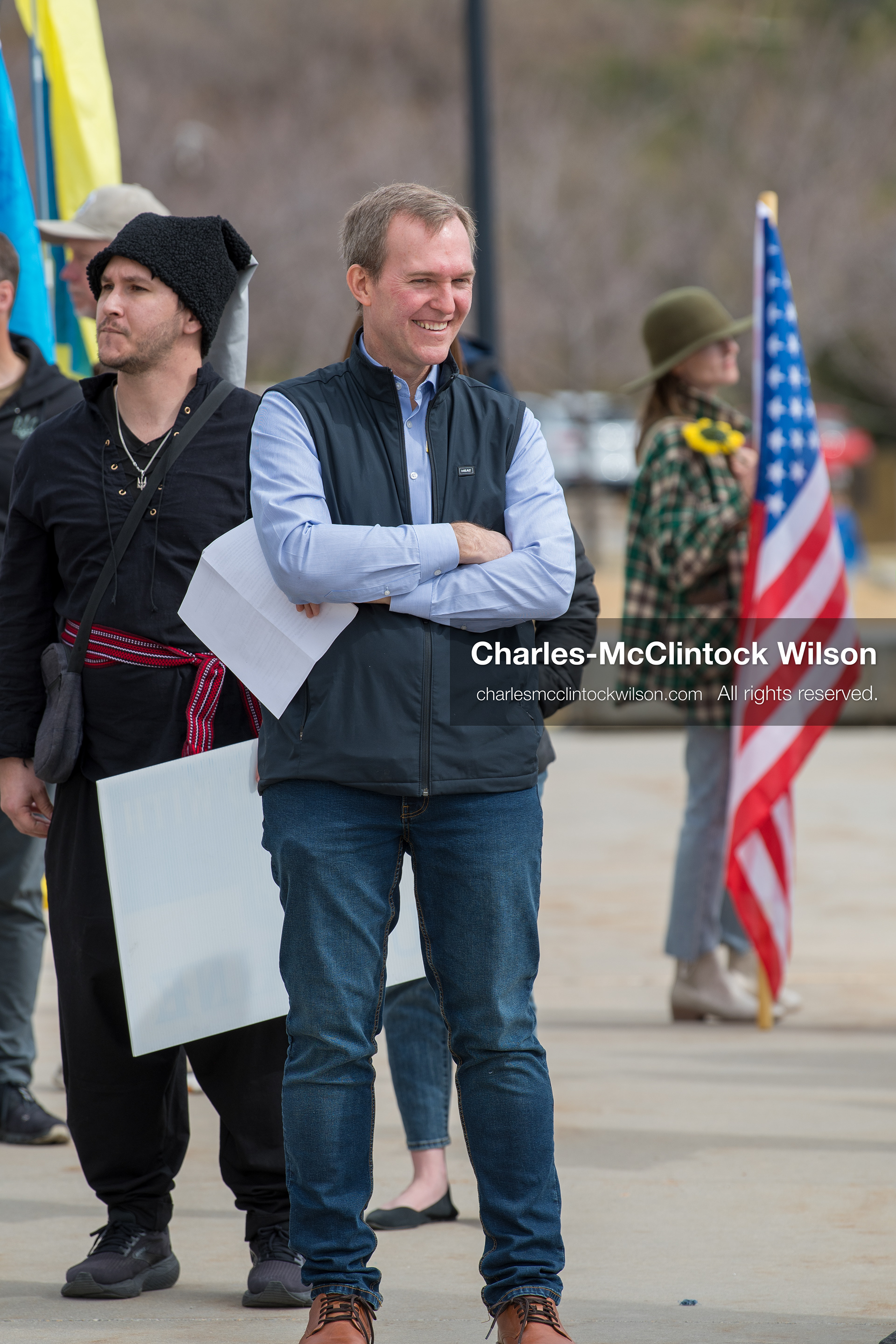 February 28, 2026, Salt Lake City, Utah, USA: BEN MCADAMS, former U.S. Congressman, a Democrat from Utah and a 2026 congressional candidate, stands with attendees during the Stand With Ukraine rally at the Utah State Capitol. The event marked the four year anniversary of the full scale Russian invasion of Ukraine and drew community members showing support for Ukrainians and local humanitarian efforts. (Credit Image: © Charles McClintock Wilson/ZUMA Press Wire)
