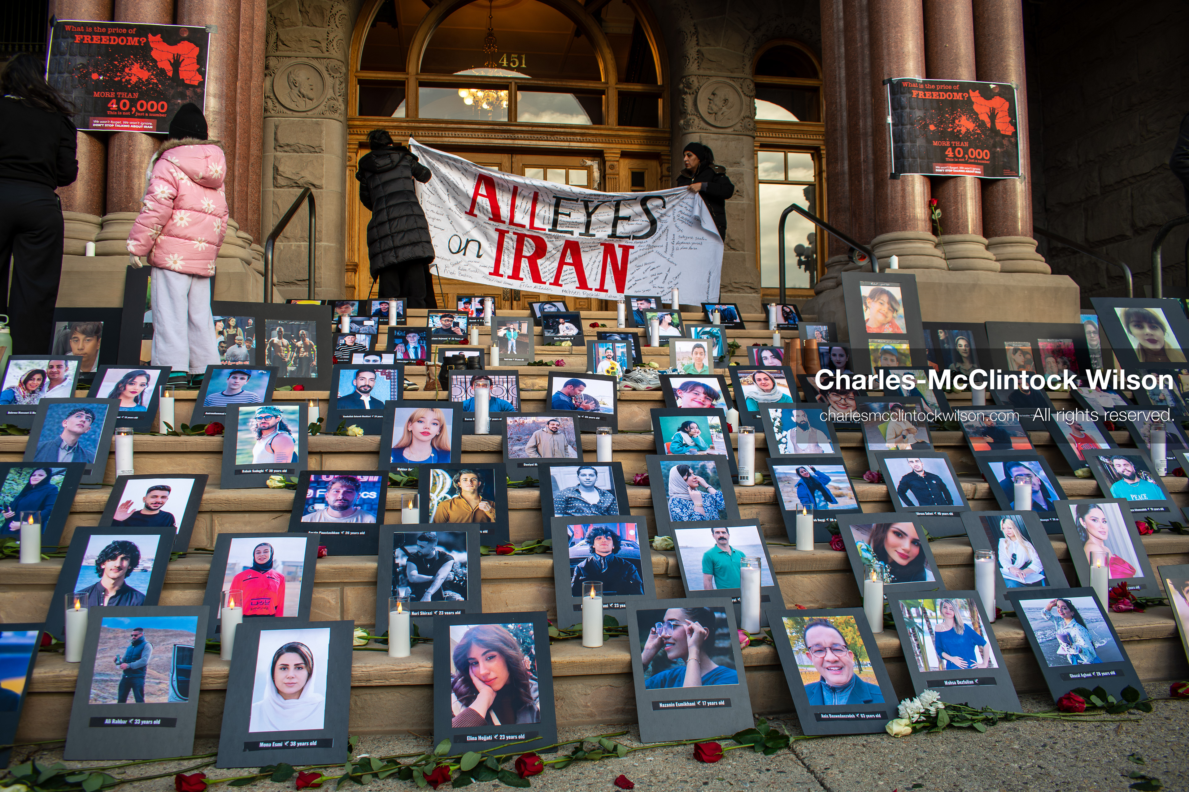 January 30, 2026, Salt Lake City, Utah, USA: Portraits, candles, and flowers are arranged on the steps of the Salt Lake City and County Building during a vigil honoring victims of the Iranian government. (Credit Image: © Charles McClintock Wilson/ZUMA Press Wire)